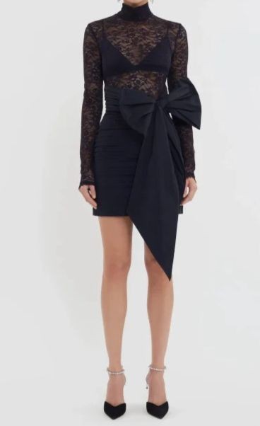 Rebecca Vallance x Nicky Hilton Vallance Delta Lace Taffeta Bow Minidress Sz 10