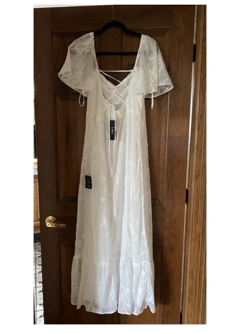 Lulus White Embroidered Lace Up Back Maxi Dress Size Large New!
