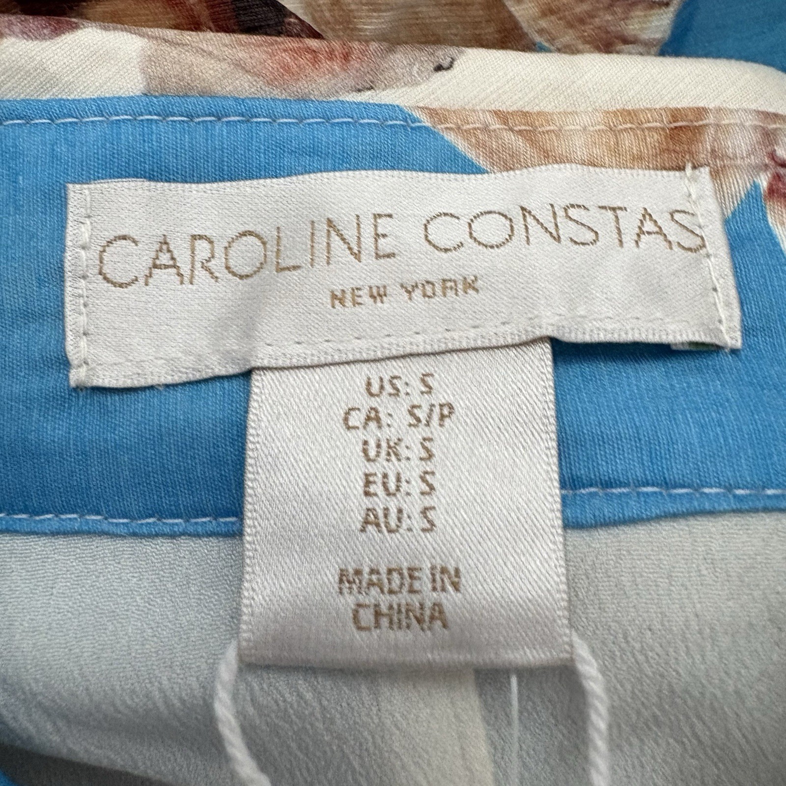 Caroline Constas S Blue/Sea shells Print Long Sleeves Collared Buttoned up Maxi