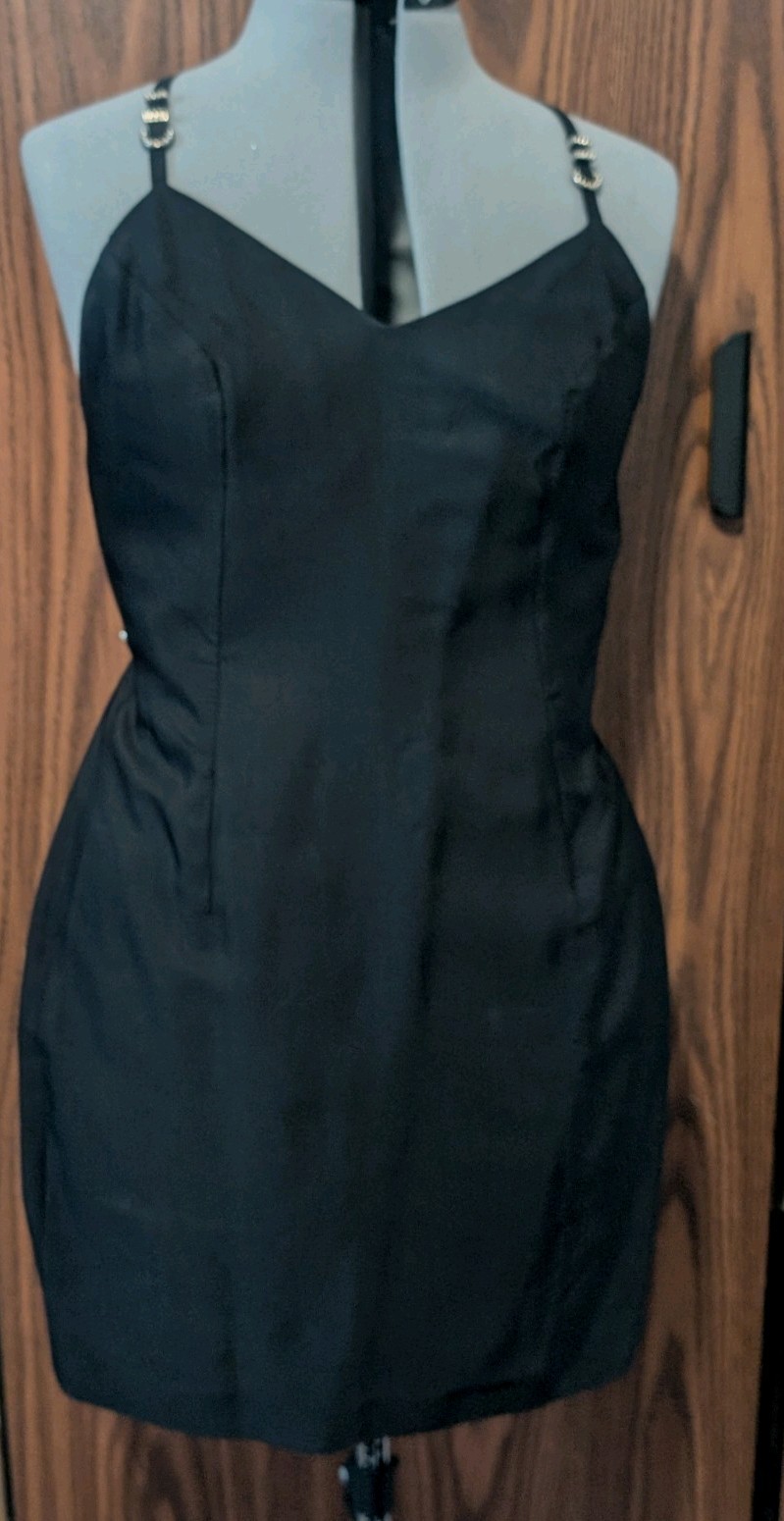 Versace Jeans Couture Rhinestone Buckle Detail Spaghetti Strap Mini Dress LBD