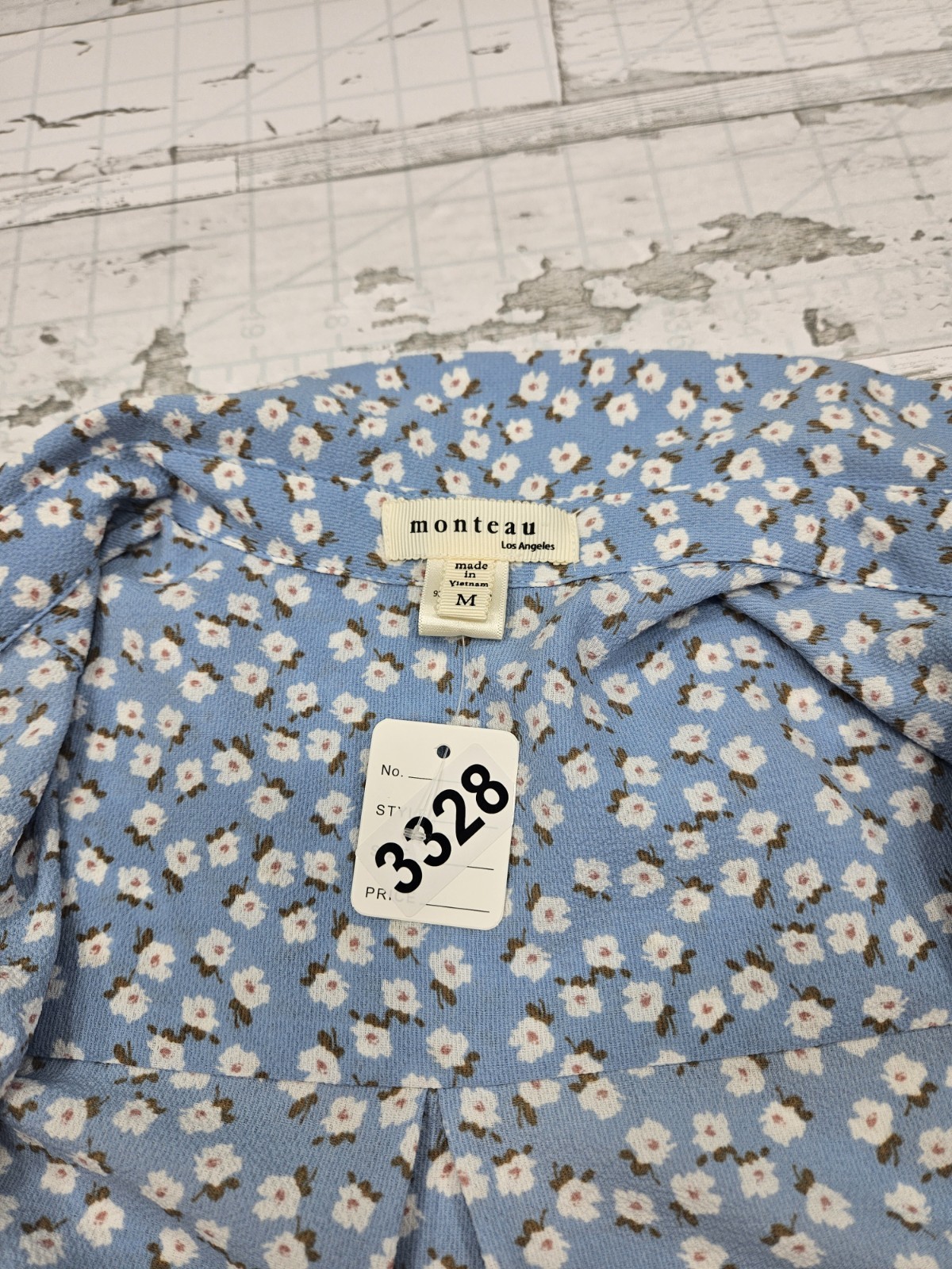 Monteau Womens Medium Coattage Blue Floral Print Shirt Dress