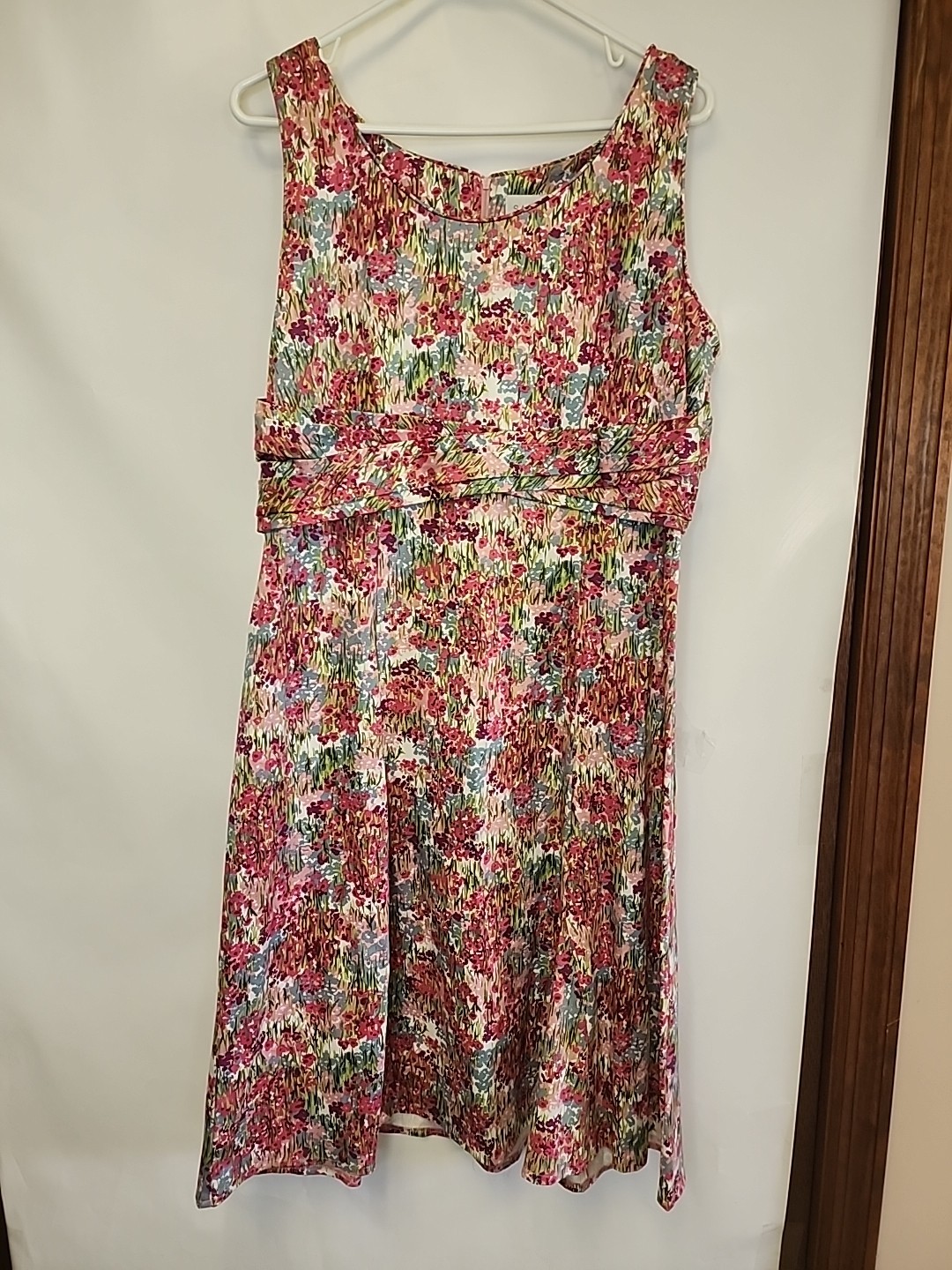 Sag Harbor Dress Sleeveless Floral Garden Party Cotton + 3% Spandex Sz 14