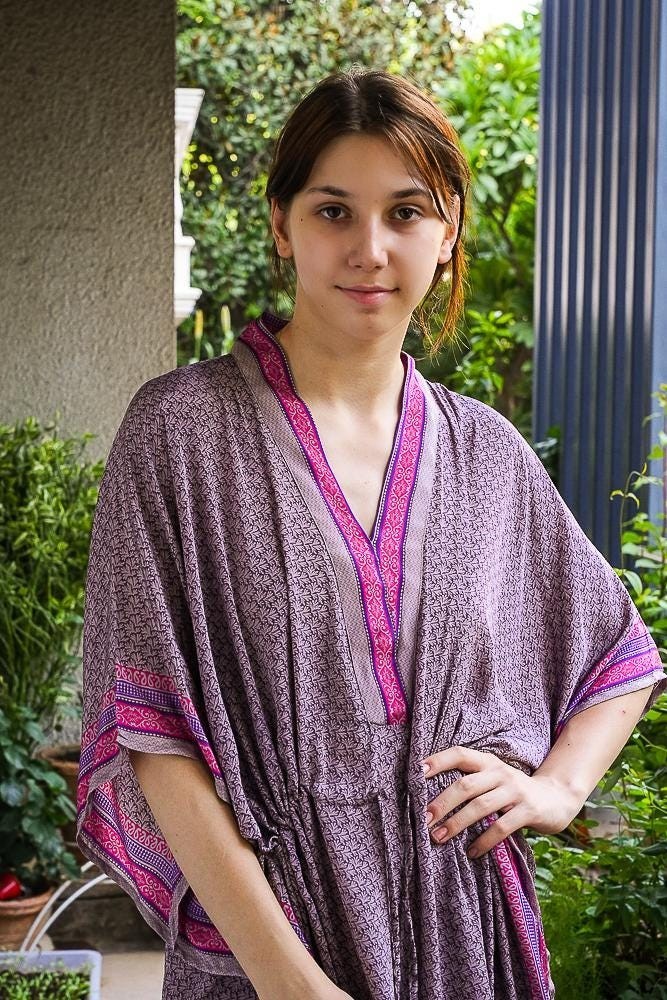 Silk Brown Kaftan / Handmade Flowy Maxi Dress / Resort Wear Outfit PS MFN1050
