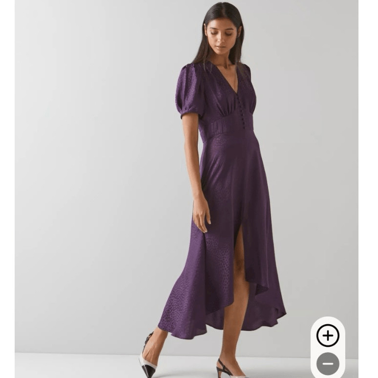 NWT LK Bennett Bryony Purple Heart Jacquard Hi Low Midi Dress Women’s US 4
