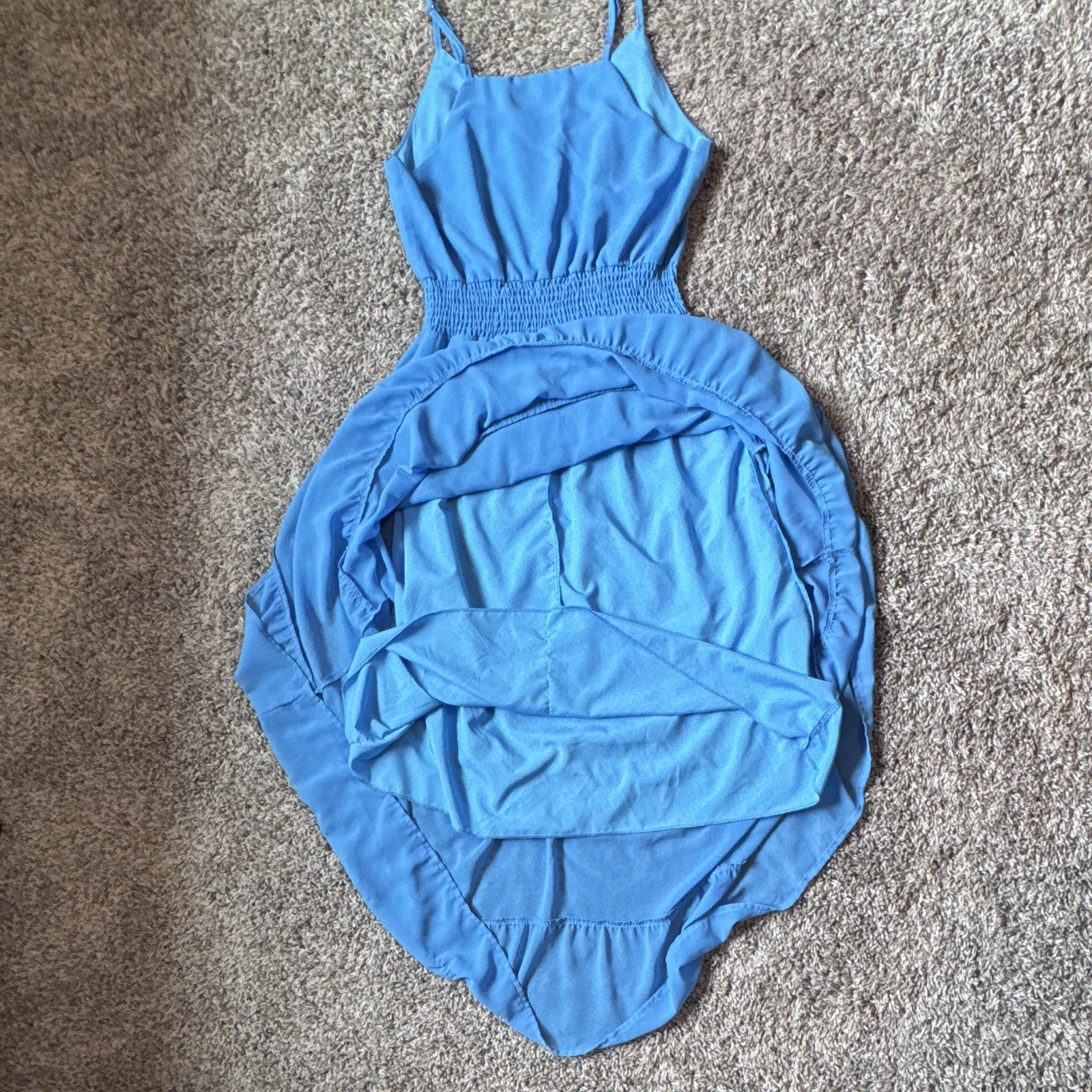 PRETTYGARDEN Blue Solid Maxi Dress S Sleeveless V-Neck Button Front Smocked