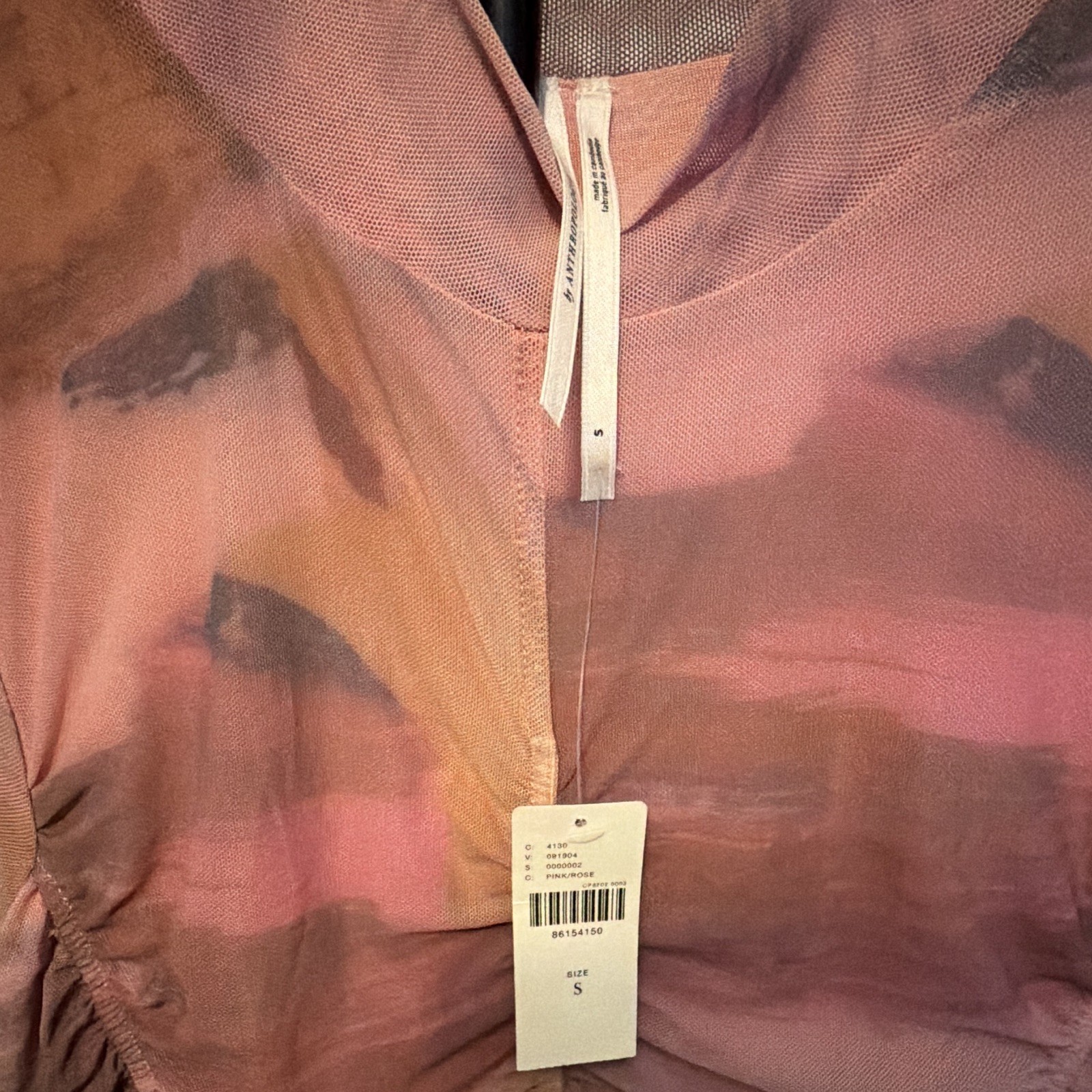 Anthropologie Women’s Abstract Mesh Ruched Mock Neck Dress S Pink Rose