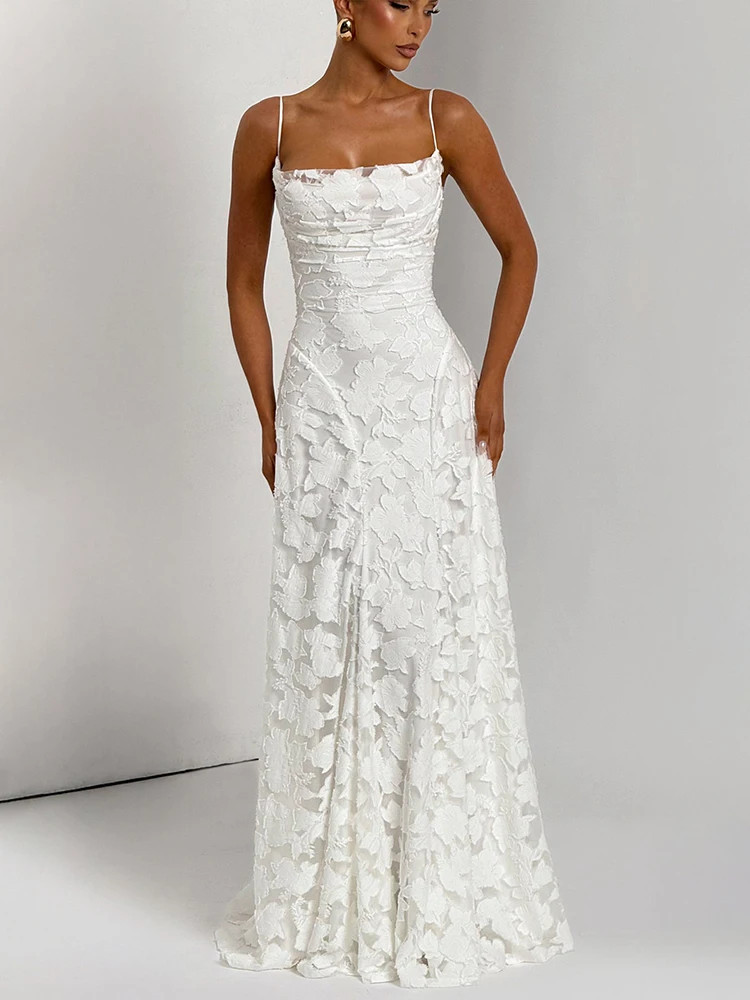 Backless Sexy Maxi Dress Spaghetti Strap Off-shoulder Sleeveless Lace-up Dress