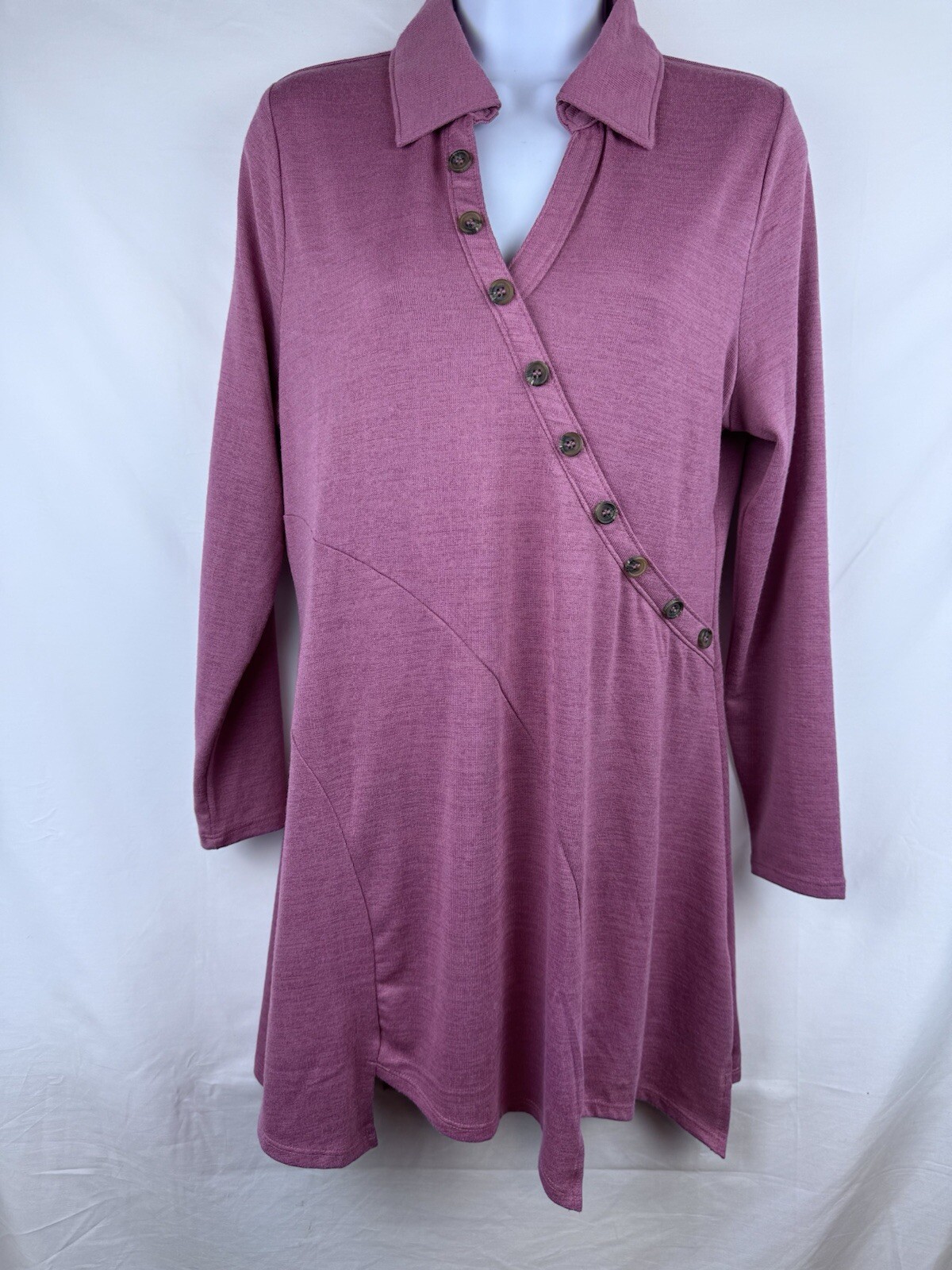 Soft Surroundings V-Neck Long Sleeve Drape Jersey Knit Dress Small 30in Long