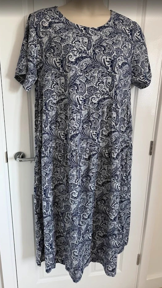 100% Cotton Boho Paisley Maxi Dress 2XL UK 20 Blue White Tiered Short Sleeve