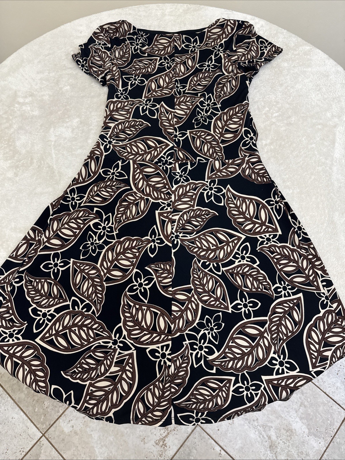 Perception Womens STRETCH Black Brown Beige Floral Fit & Flare Dress 10 Petite