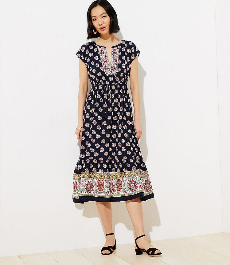 Loft Midi Dress BoHo Floral Bohemian All Seasons NEW MSRP $90 XS,S-PXS-PL