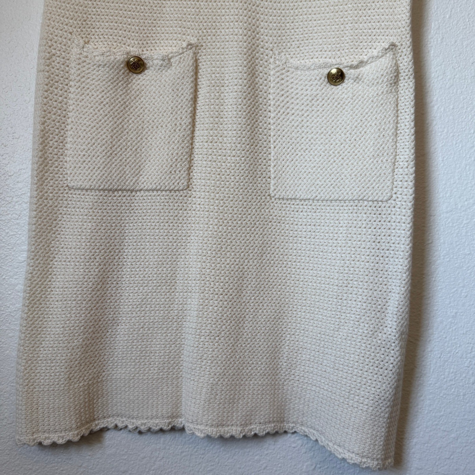 J.Crew Womens Ivory Lace Up Sweater Dress CA650 Pointelle Knit Gold Button Small