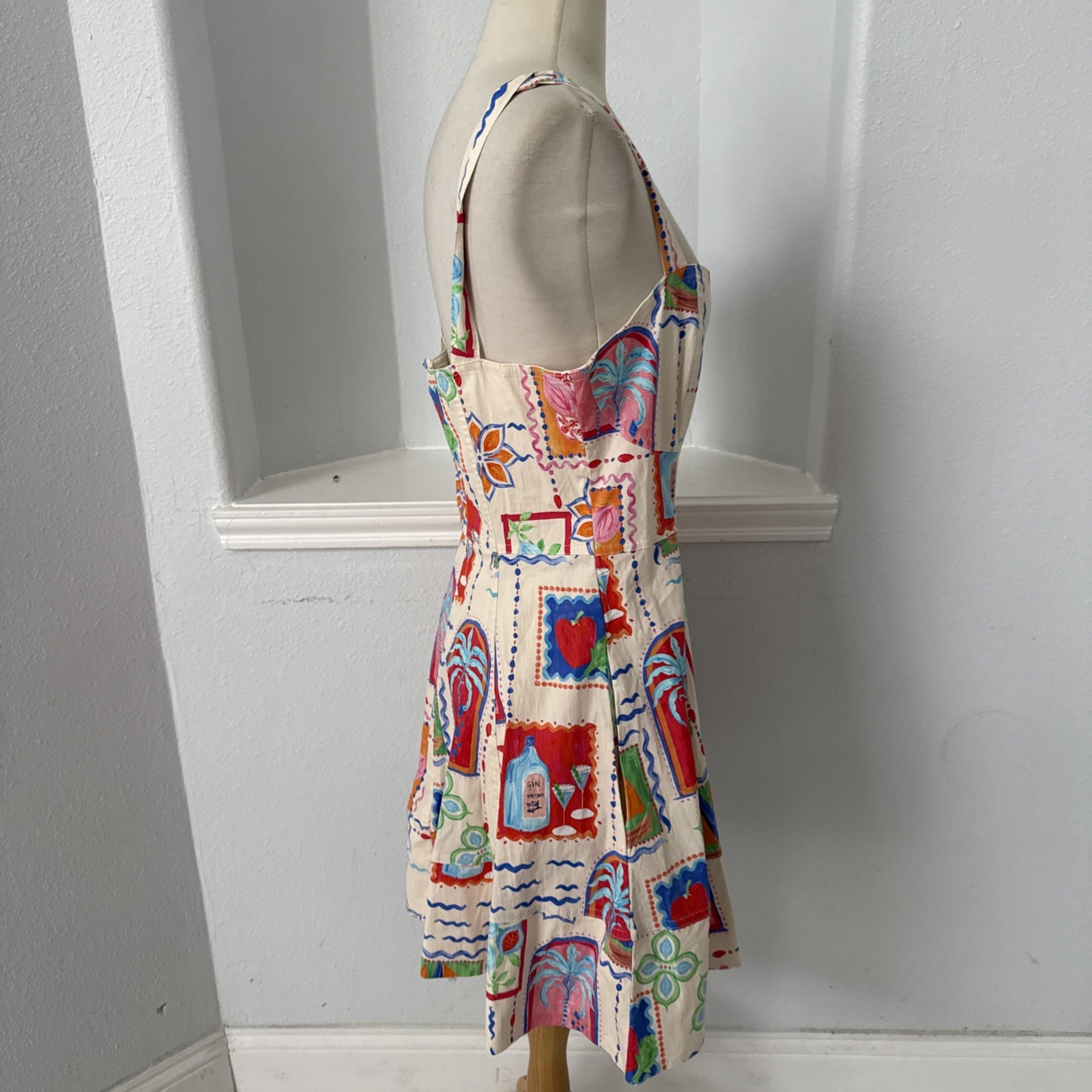 Avec Les Filles Mini Dress Womens 8 Boho Whimsical Festival Art Tropical Coastal