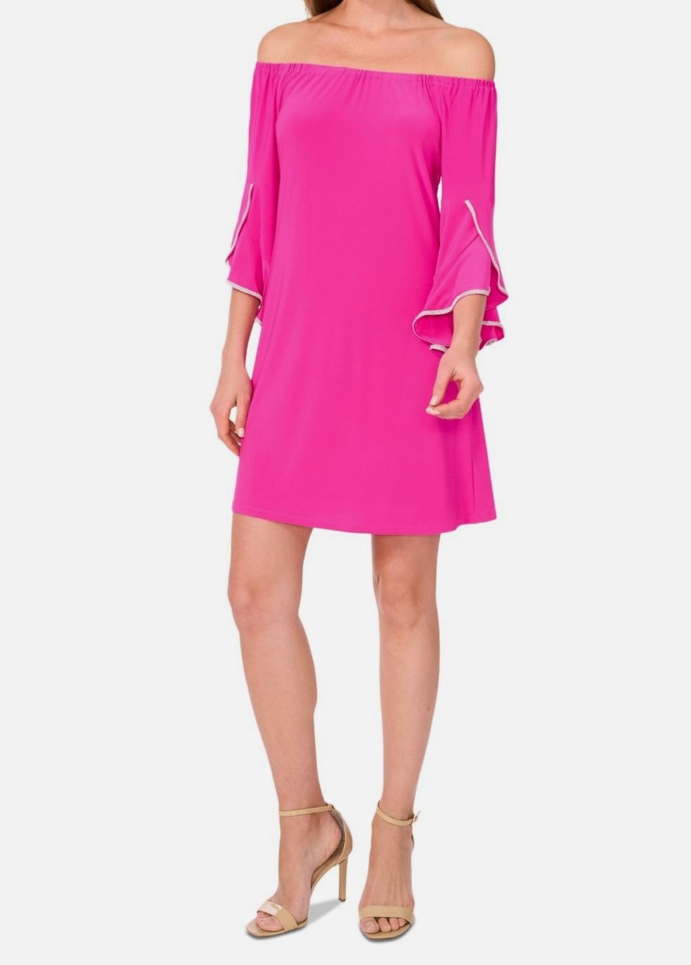 MSK Women’s Pink Off-the-Shoulder Ruffled-Cuff Dress Size L