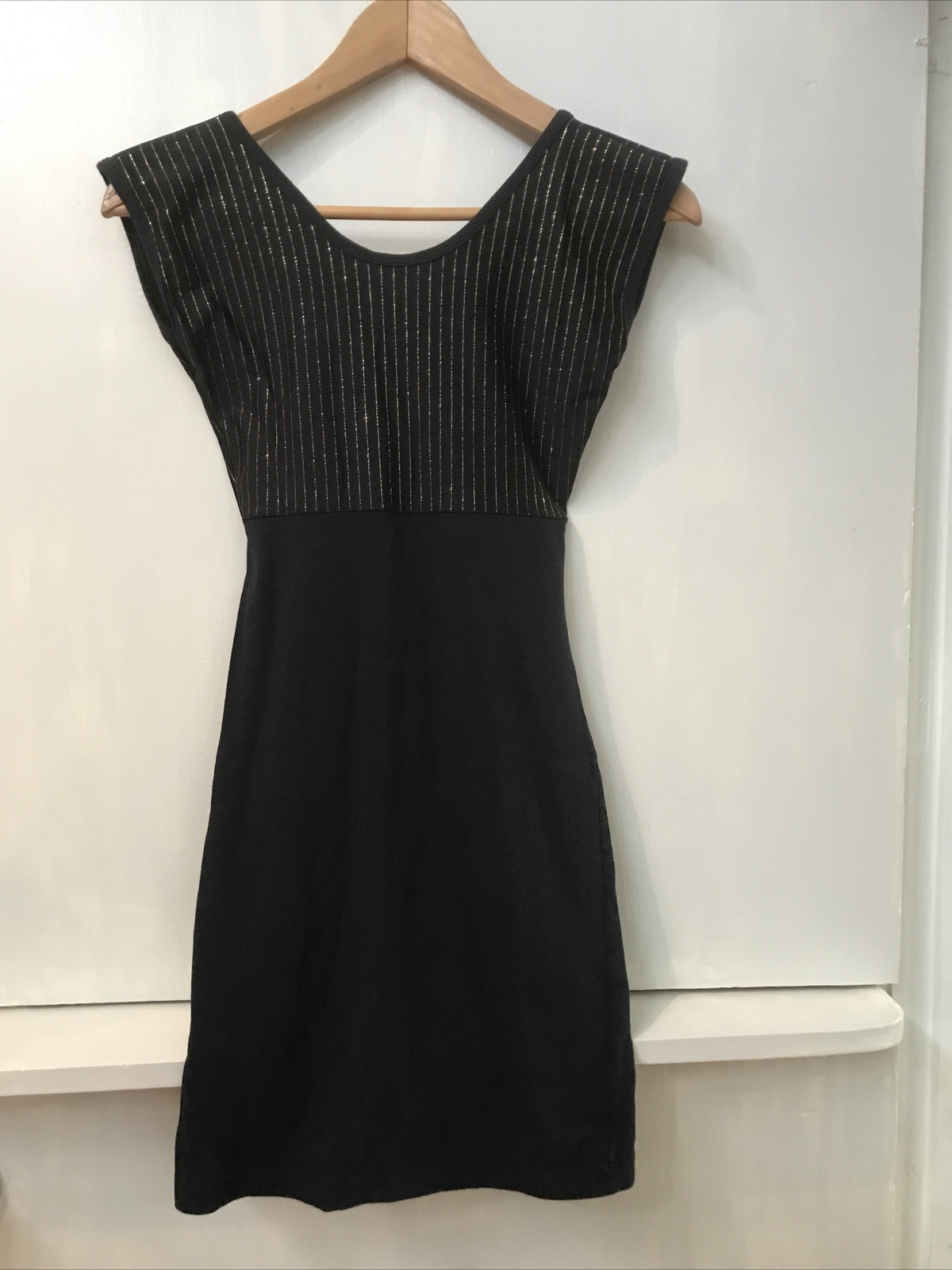 American Apparel Black Gold Stripe Bodycon Mini Dress Size XS Scoop Back Neck