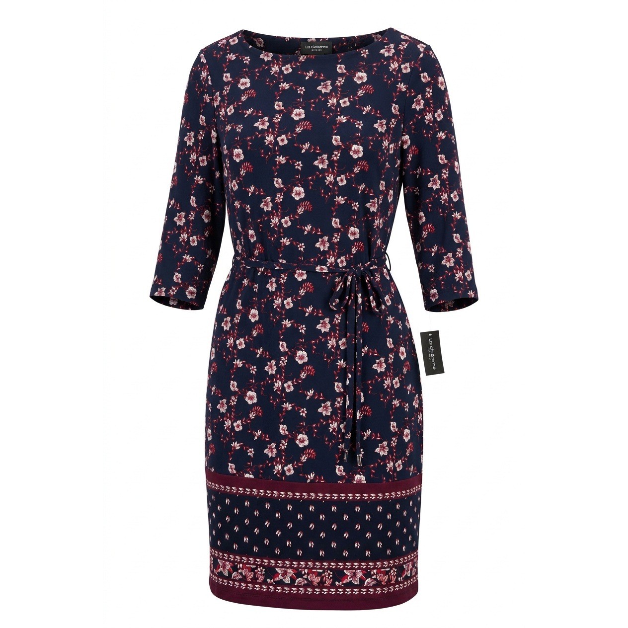 Liz Claiborne Navy Floral Boat Neck 3/4 Sleeve Sheath Dress Size Medium NWT