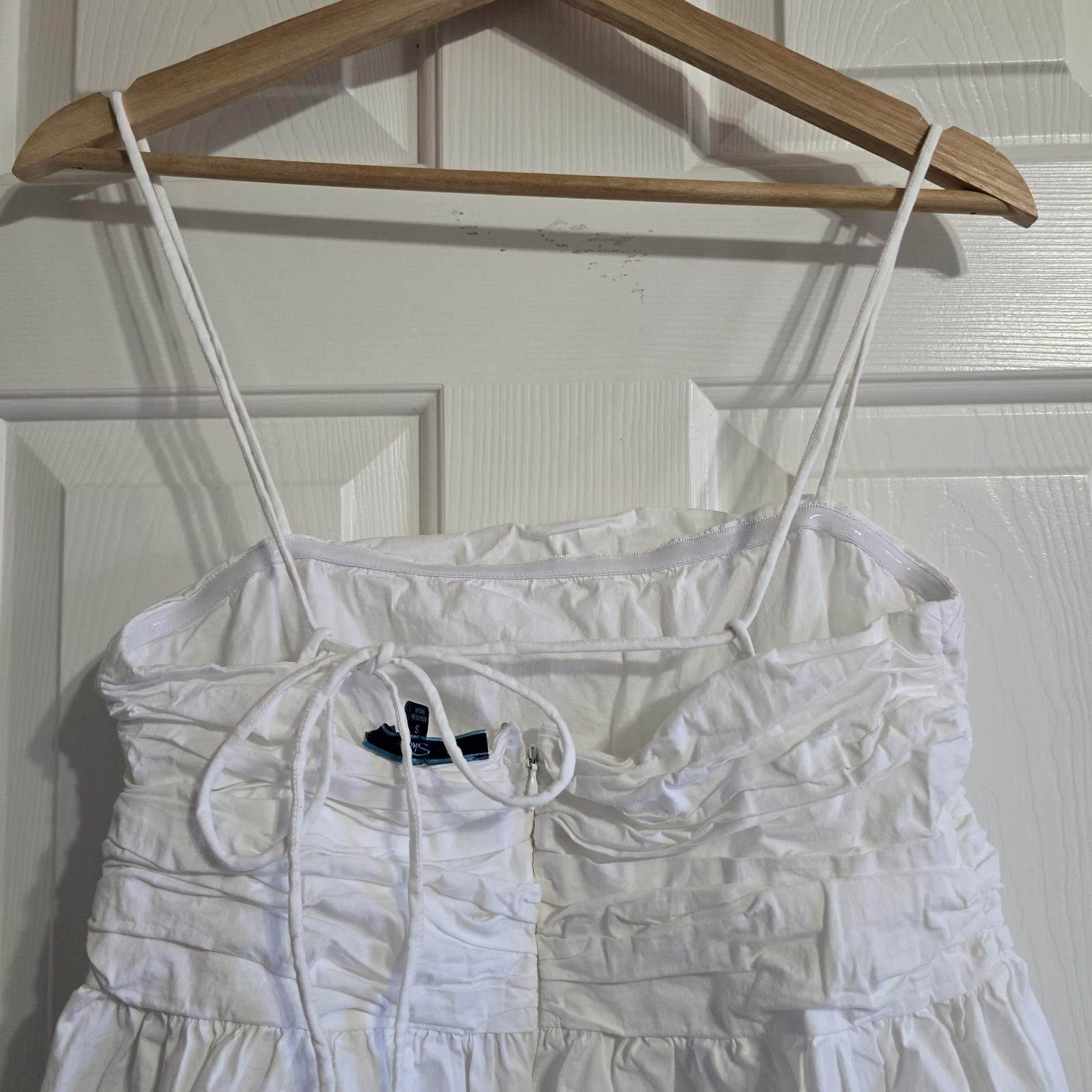 Shore Womens White Solid Ruched Mini Sundress Square Neck Spaghetti Strap S