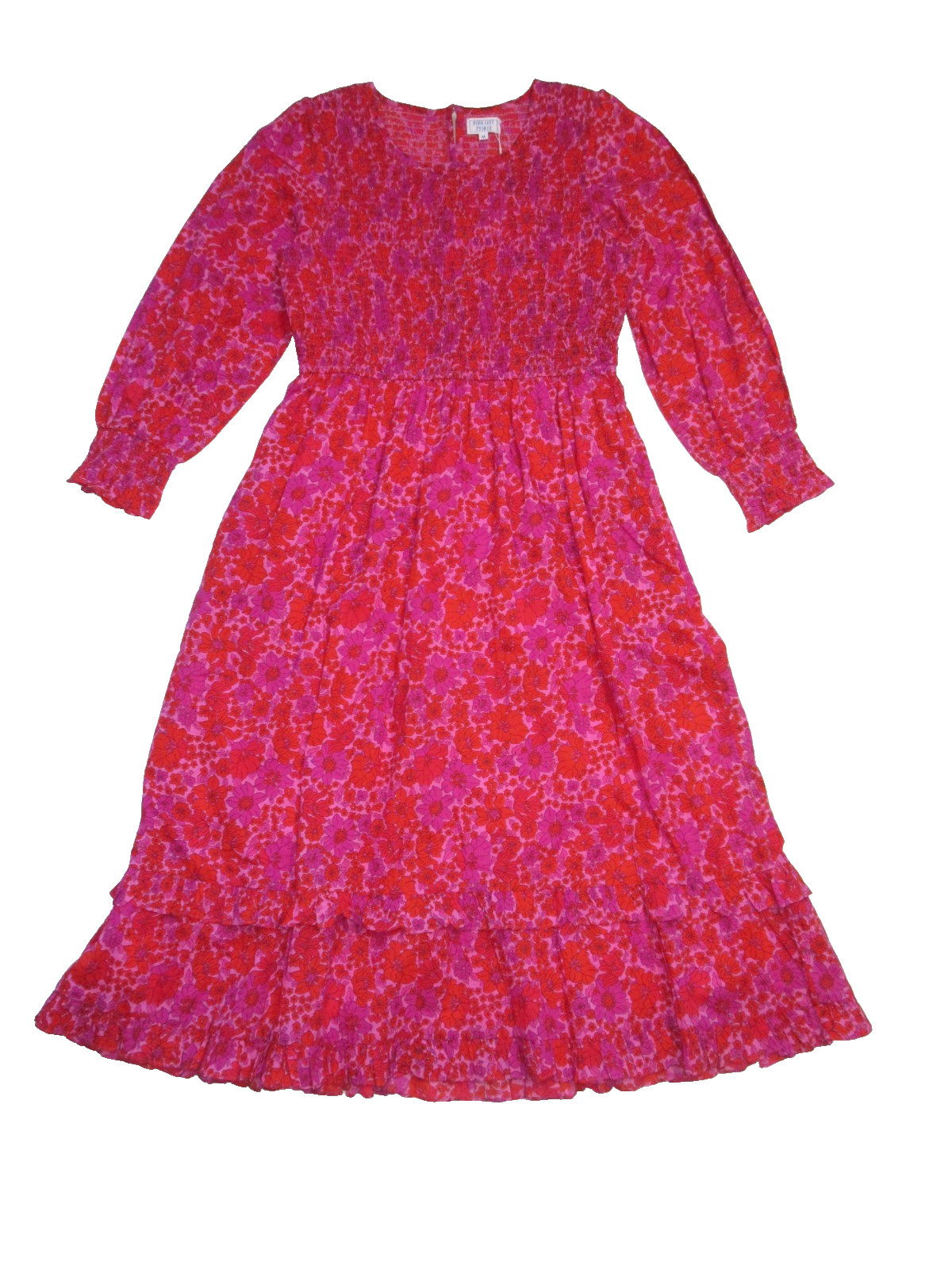 NWT PINK CITY PRINTS Classic Isabel in Vintage Poppy Floral Cotton Midi Dress M
