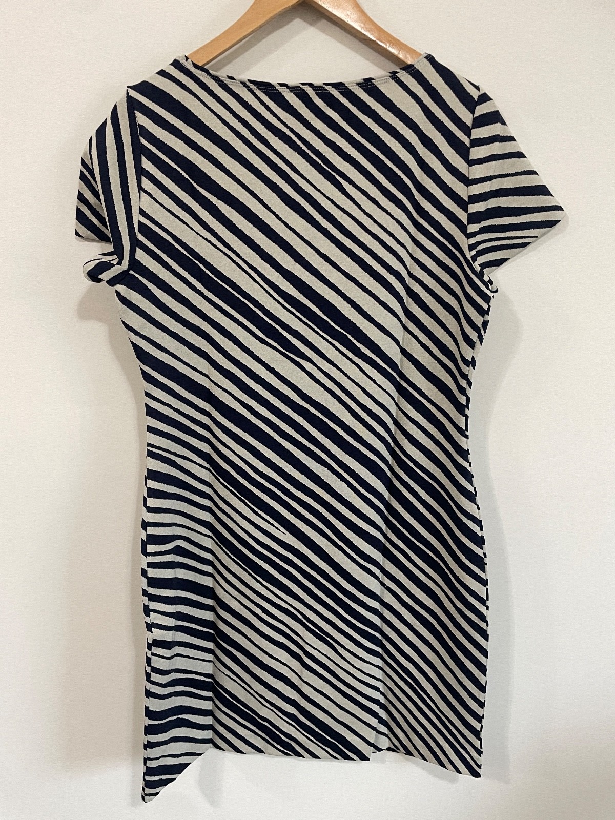 Ann Taylor Tan Navy Zebra Stripe Short Sleeve Knee Length Shift Dress Size 10
