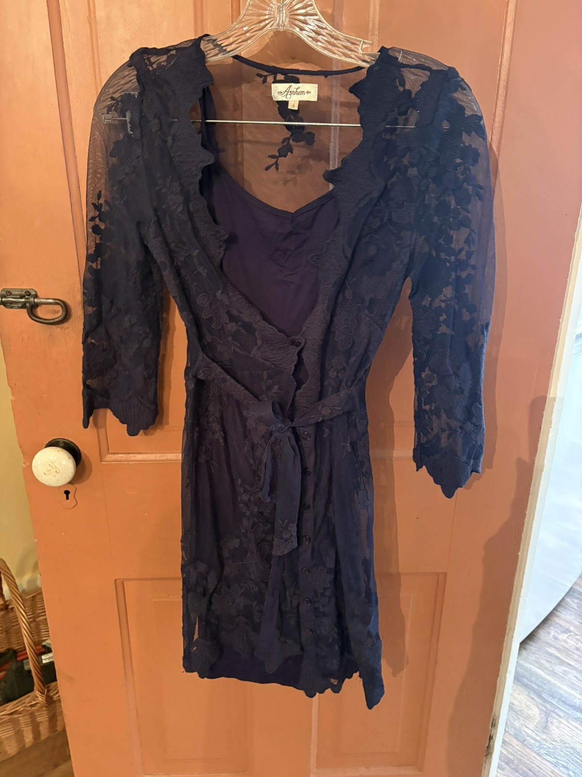 Arnhem / Maple Lace Mini Dress in navy lace Gypsy Lingerie Robe Boudoir small