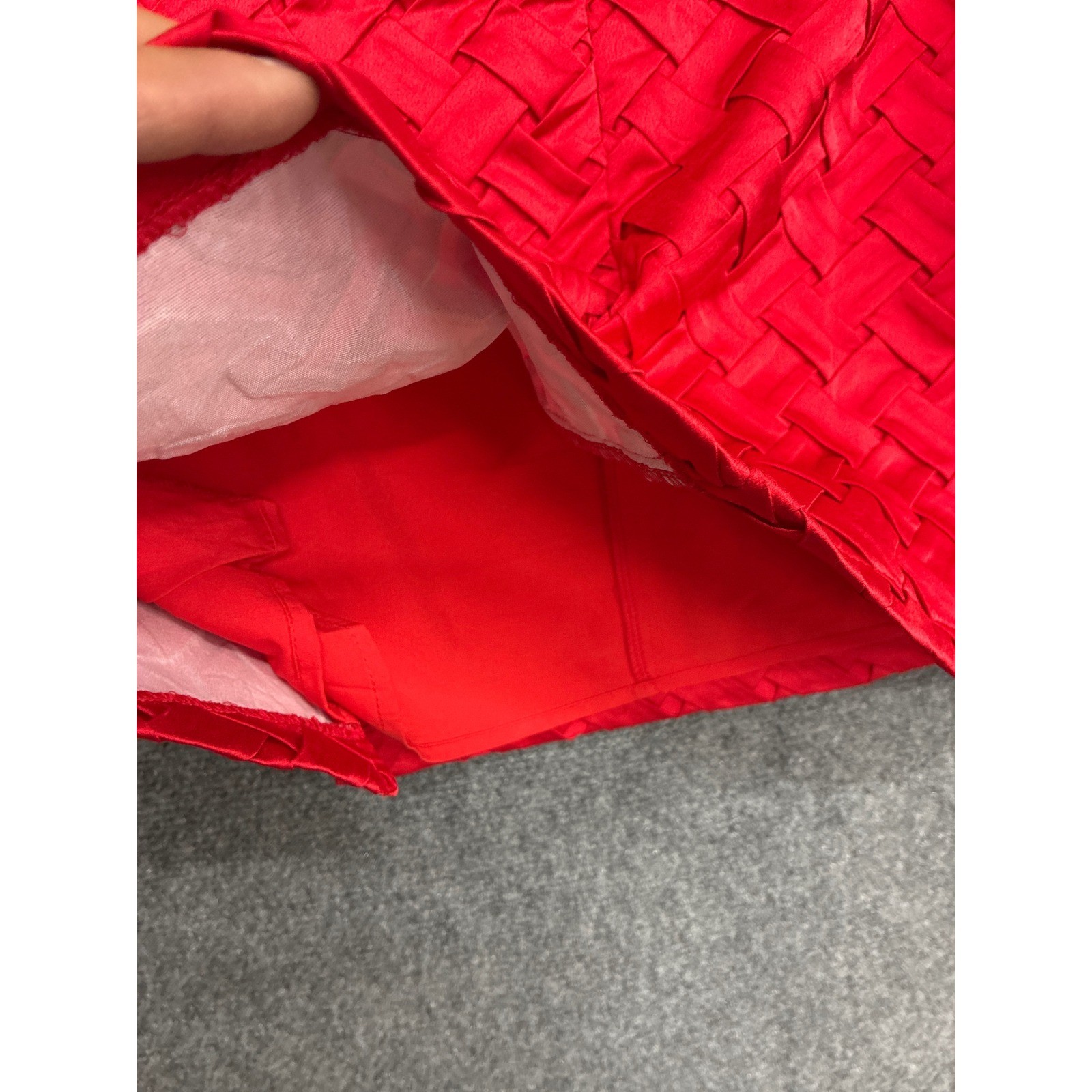 B.right Red Basket Weave Satin Strapless Mini Dress Side Slit Size Small