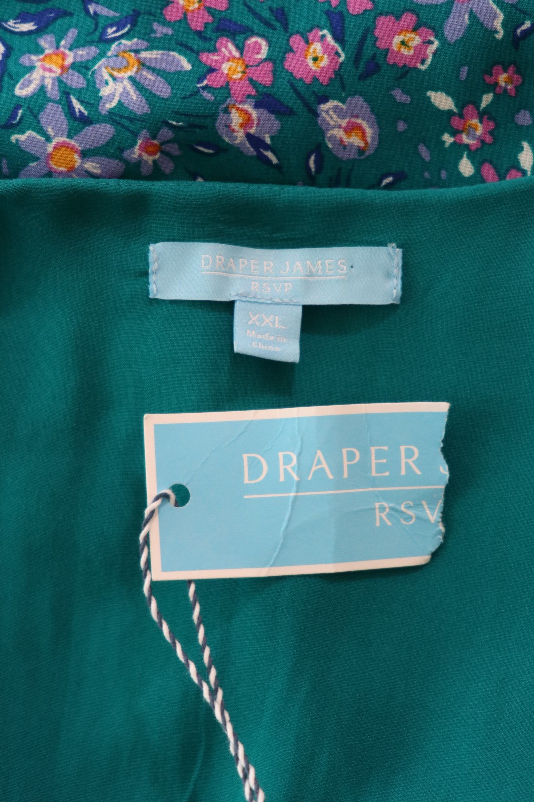 Draper James RSVP Teal Green Floral Short Batwing Sleeve Wrap Dress Women XXL