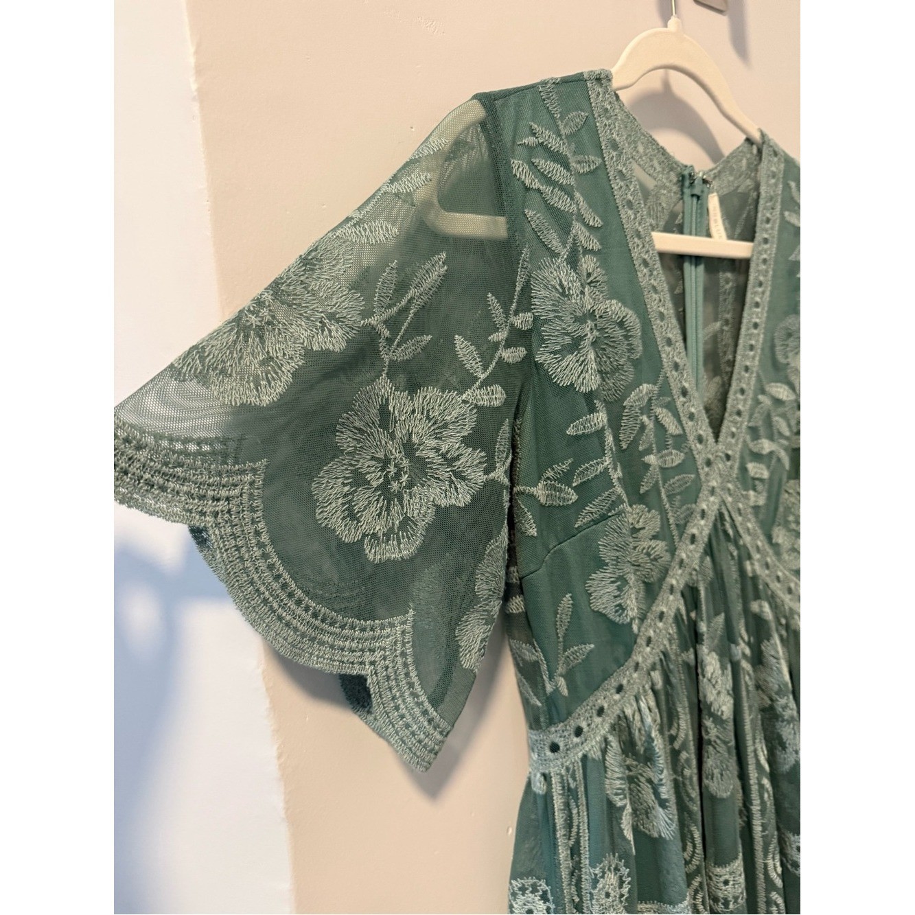 PinkBlush Sage Green Embroidered Lace Maternity Maxi Dress S Romantic Fairycore