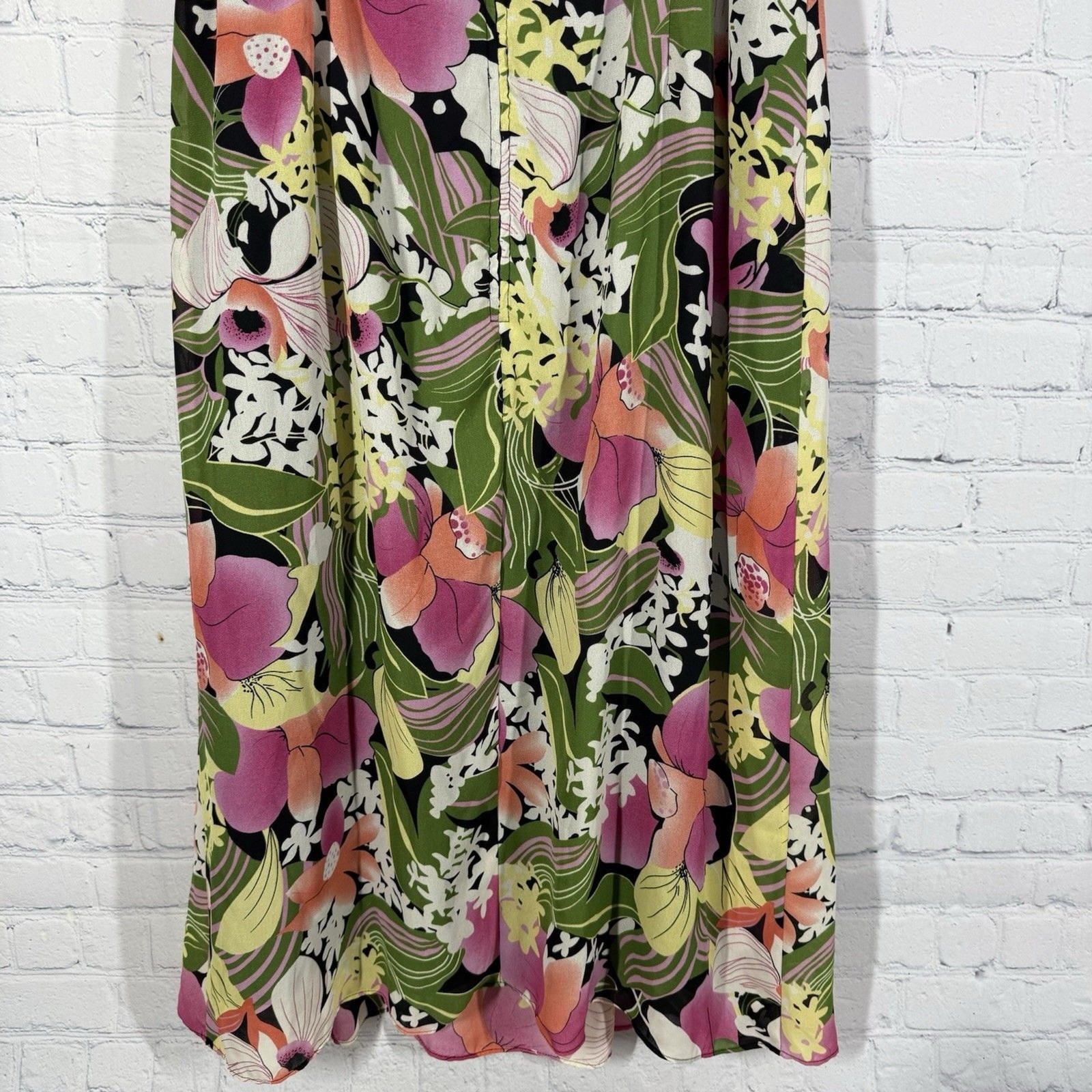 Tropical Floral Sundress Large Midi Dress Sleeveless A-Line Resort Vacation
