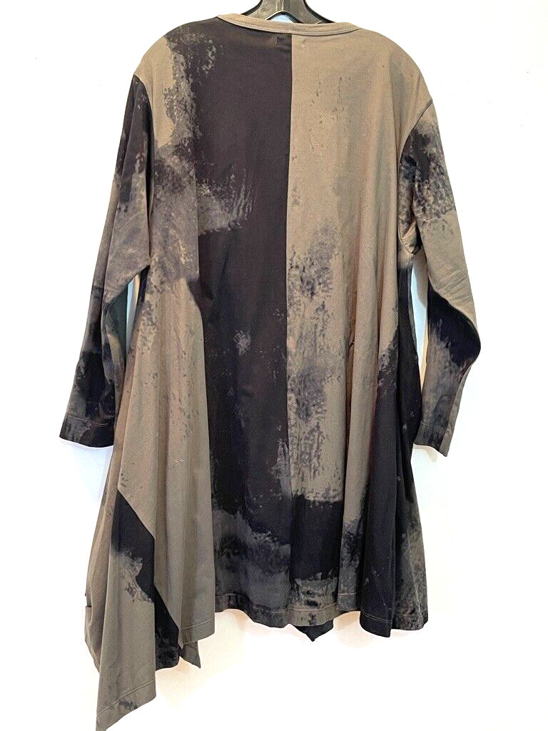MOYURU TUNIC TOP High Low Hankerchief Hem Brown-Black Cotton M NEW