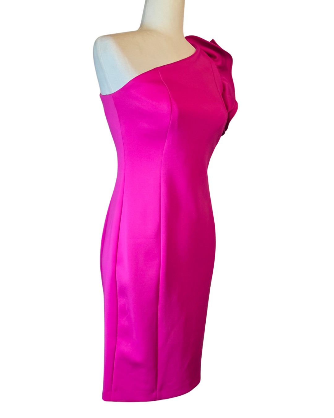 DKNY Front One Shoulder Ruffle Pink Bodycon Dress Size 2 NWT