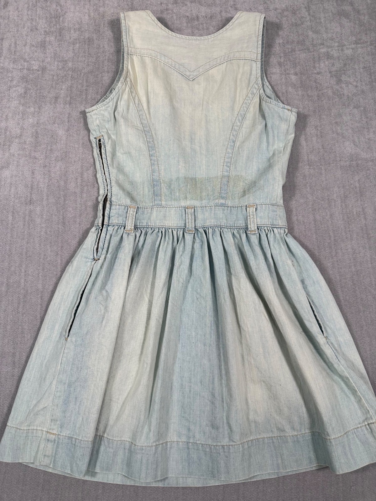 True Religion Denim “Store Sample” Button-Up Dress S Pockets Flared Light Wash