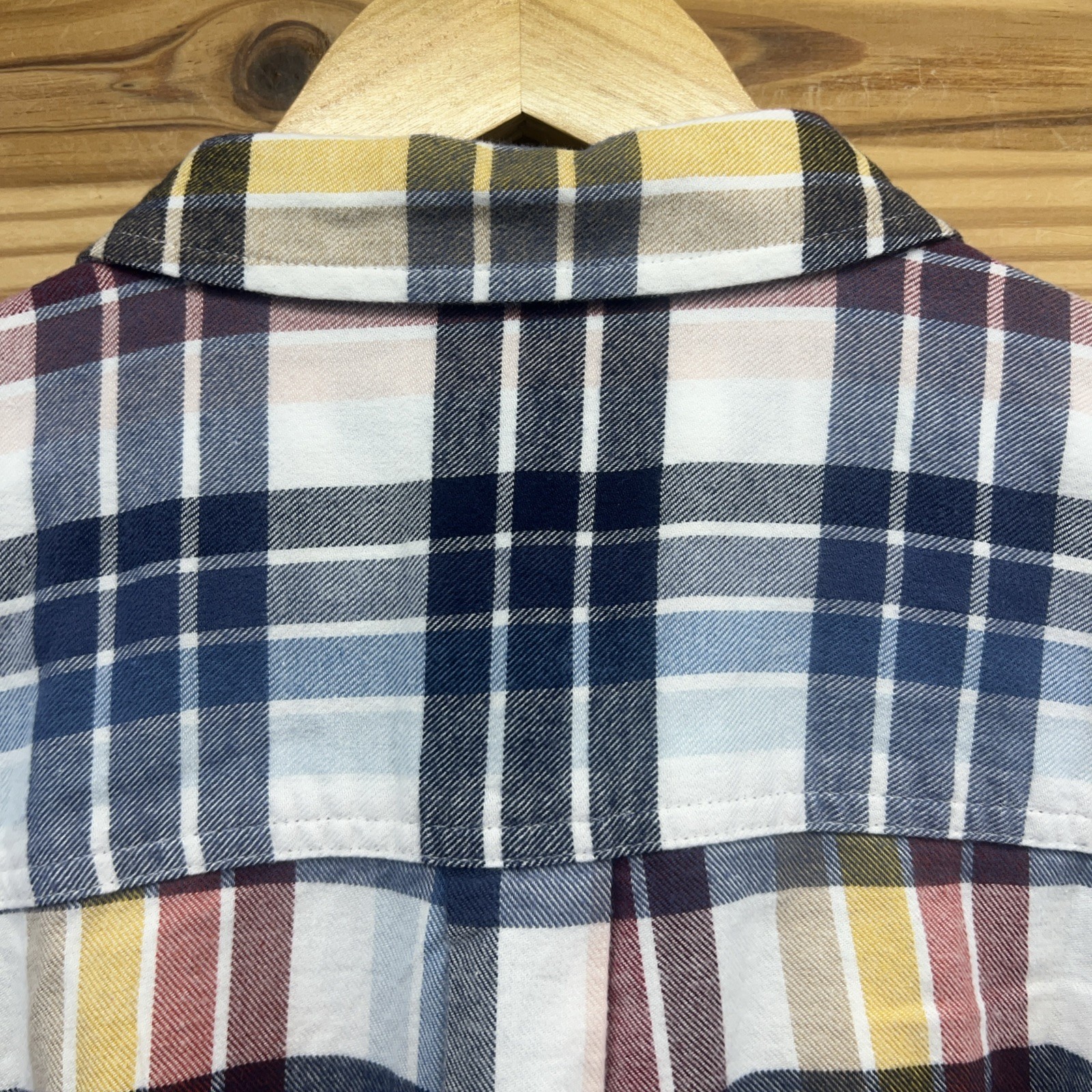 Goodthreads Dress Womens Large Flannel Plaid Shirtdress Collared Red Yellow B109