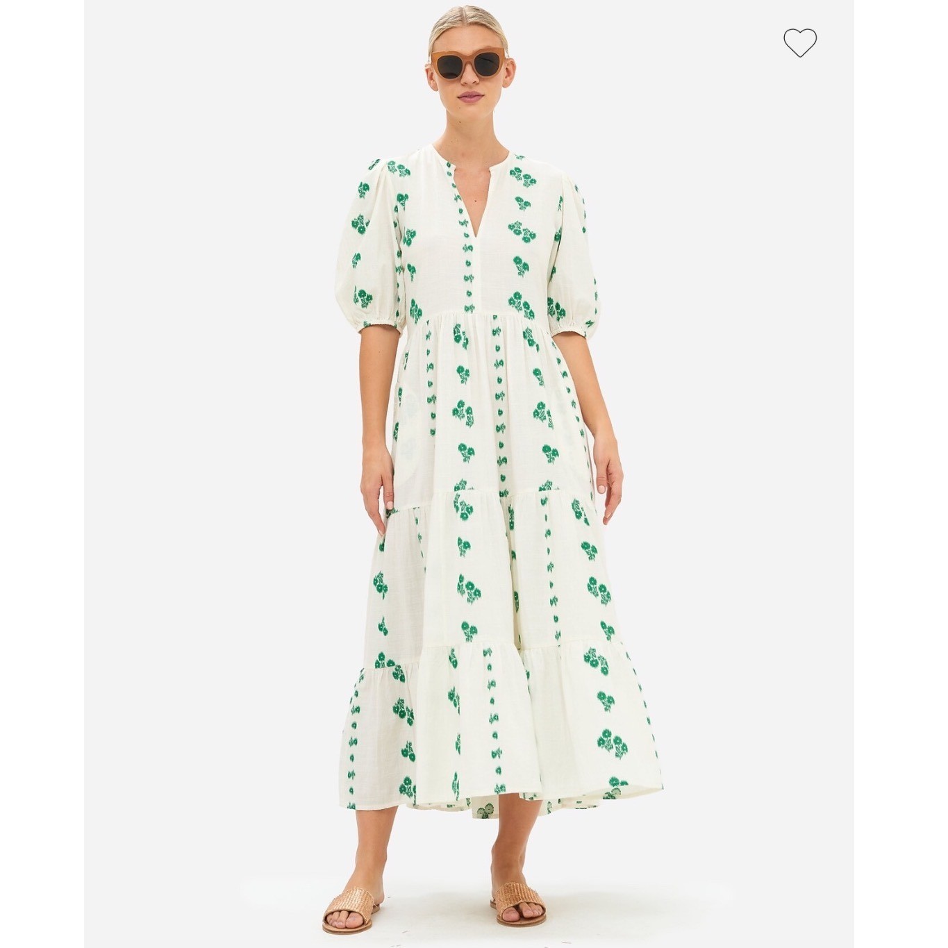 Oliphant Cotton Puff-Sleeve Tiered Maxi Dress Green Wicklow Size Small