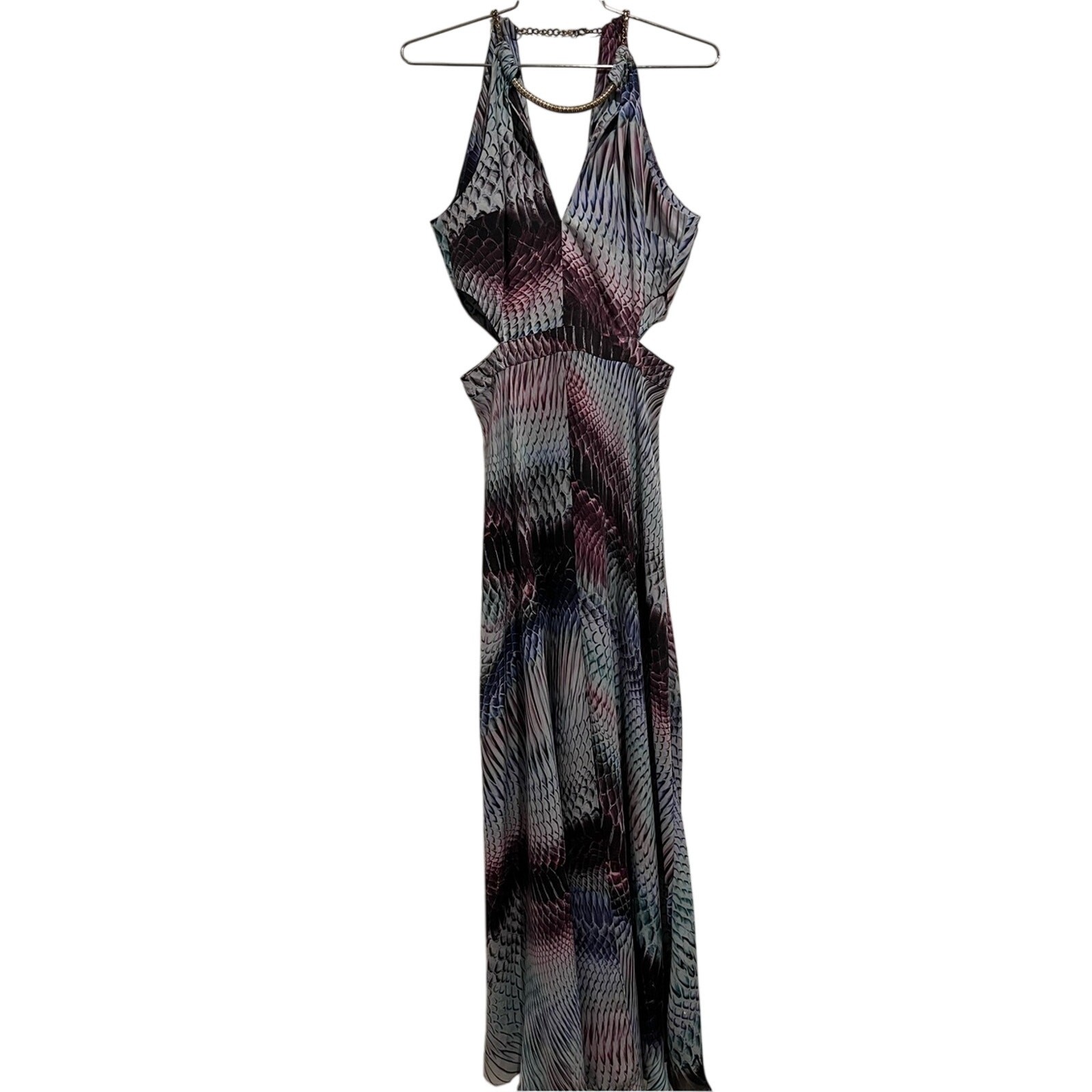 Marciano Cutout Maxi Dress Size 6 Snake Print Halter Slit Evening Dress Y2K