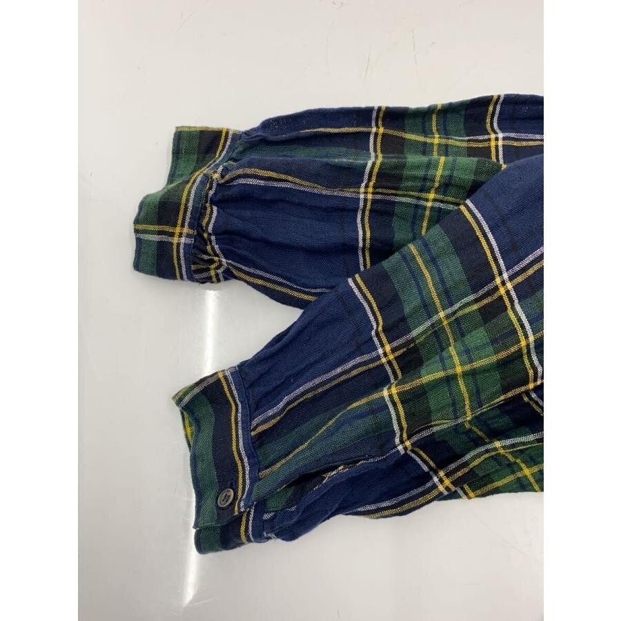 ICHI Antiquites Green Tartan Check Linen Gauze Gathered Dress Women M 120cm