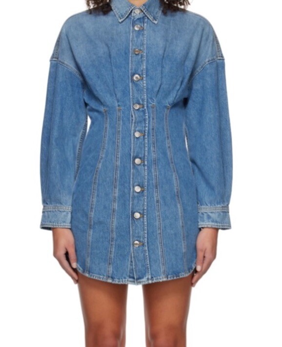 NWT GRLFRND Blue Grace Corset Shirt Denim Dress Sutro Heights Small $325.00