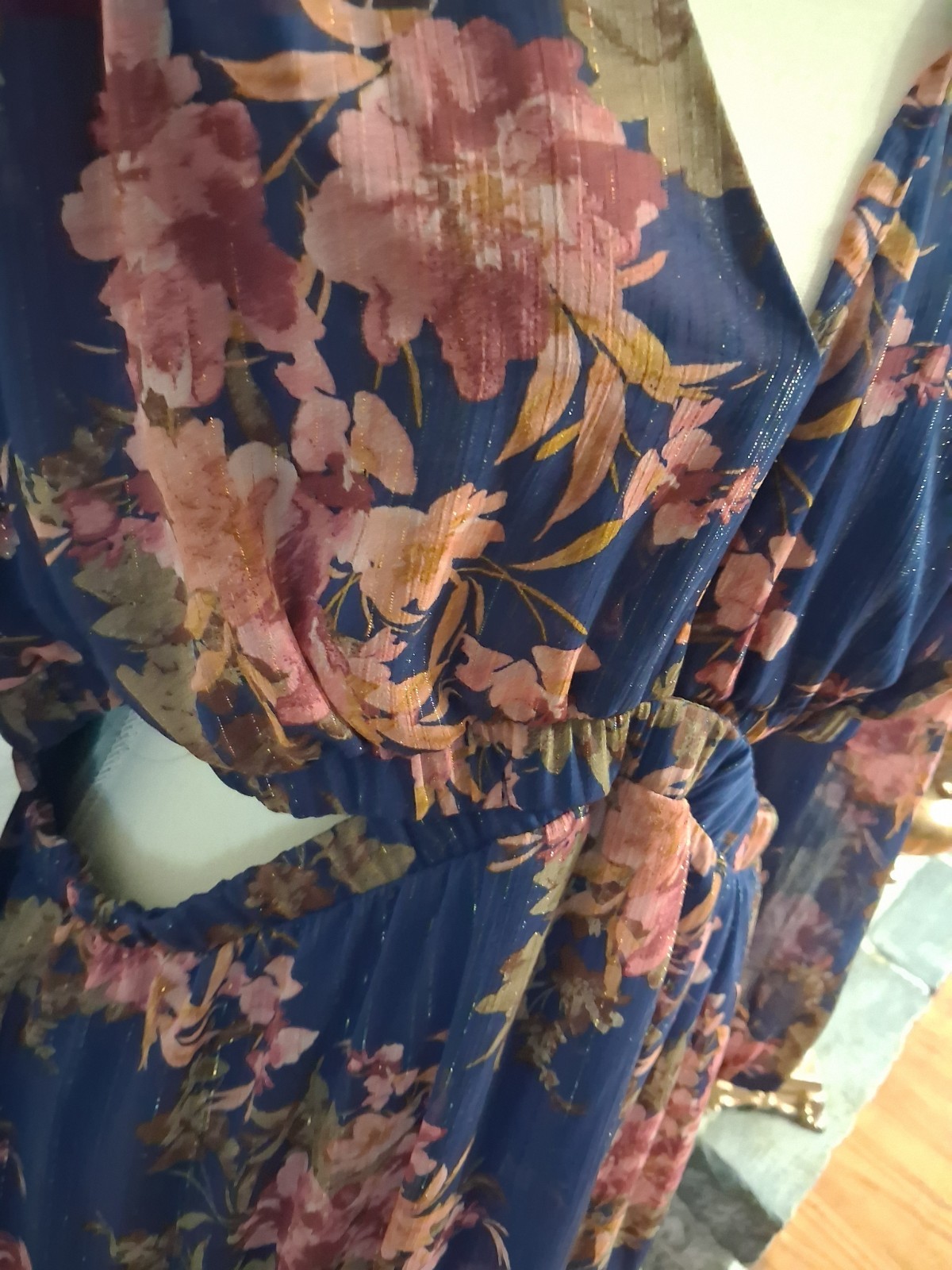 Sofia Jeans by Sofia Vergara Women XXL Blue Pink Floral V-Neck Cutout Maxi