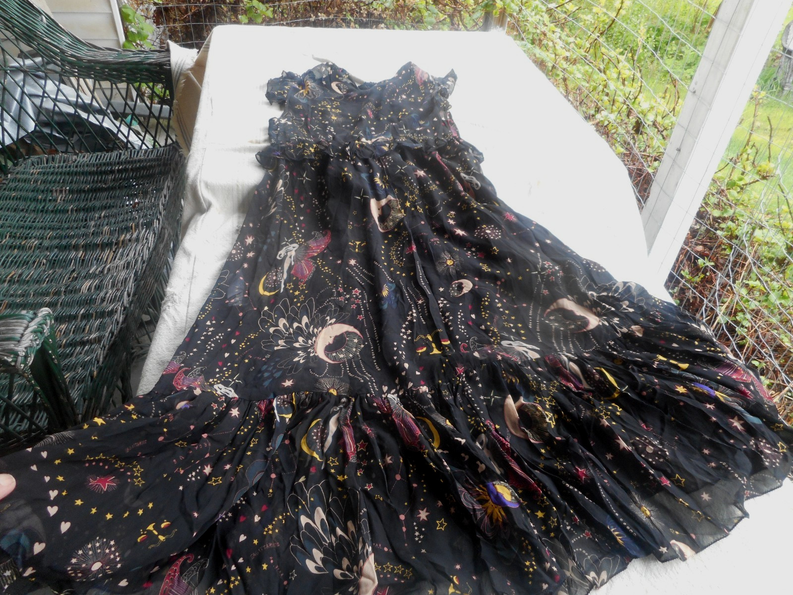 Zara Woman NWT sheer lined black celestial moon stars maxi dress boho festival M