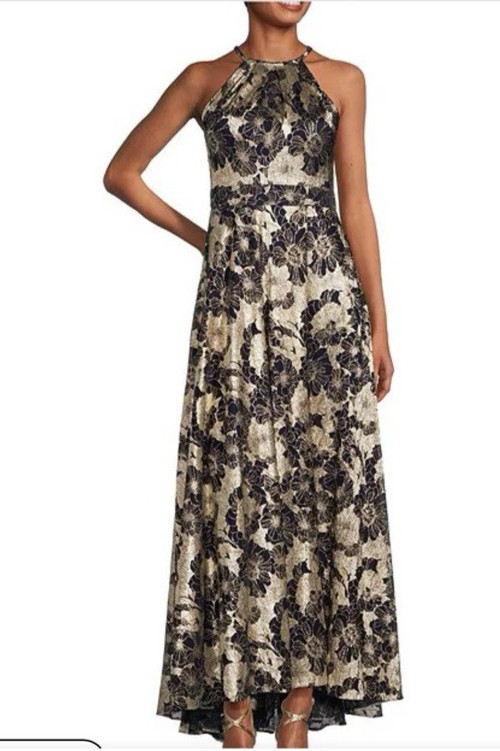 Betsy & Adam Evening Formal Dress 10 Blue Gold Long Wedding Party NEW $268