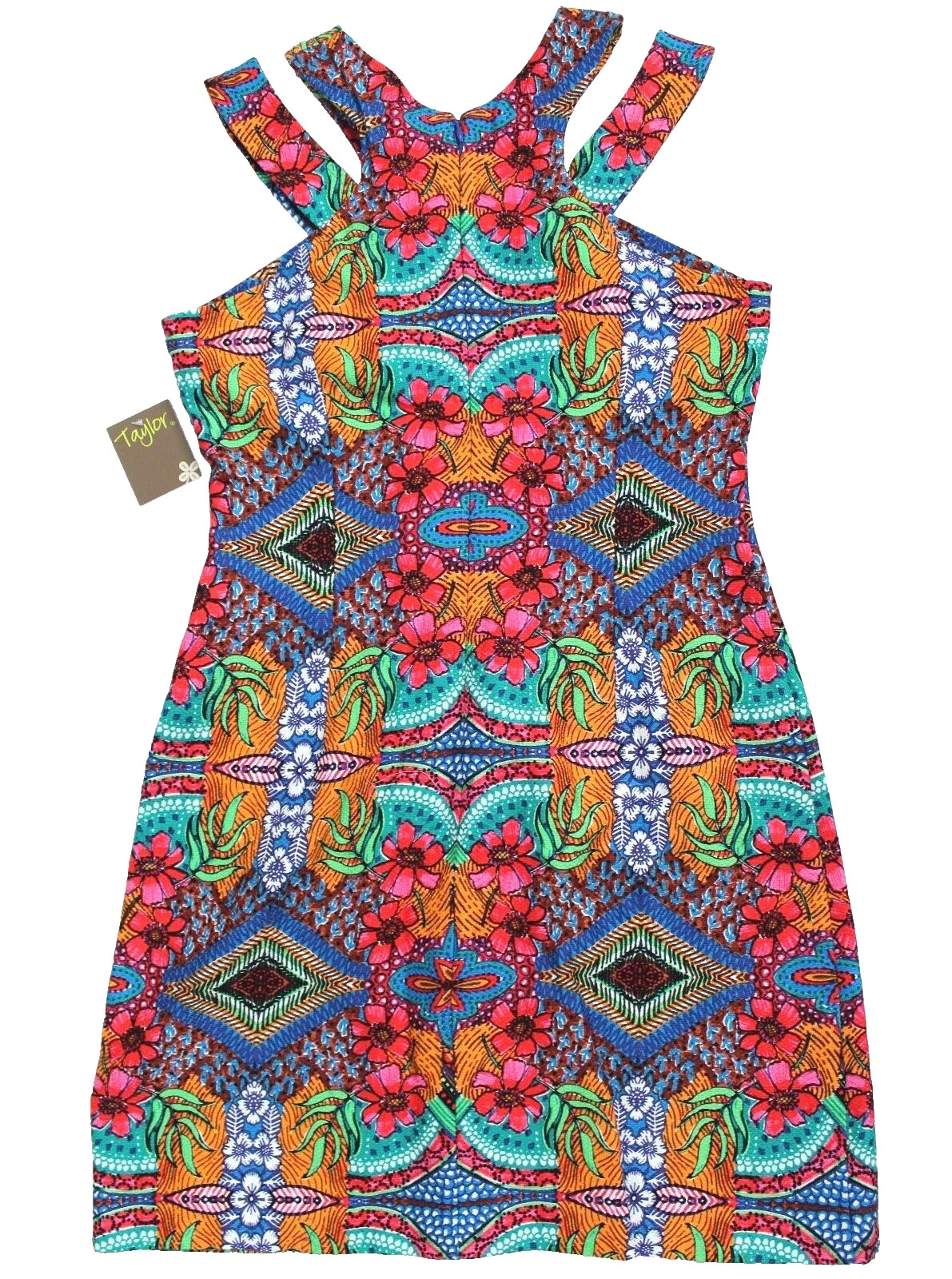 Taylor Sleeveless Double Strap Printed Textured Sheath Dress Size 4 Ginger NEW
