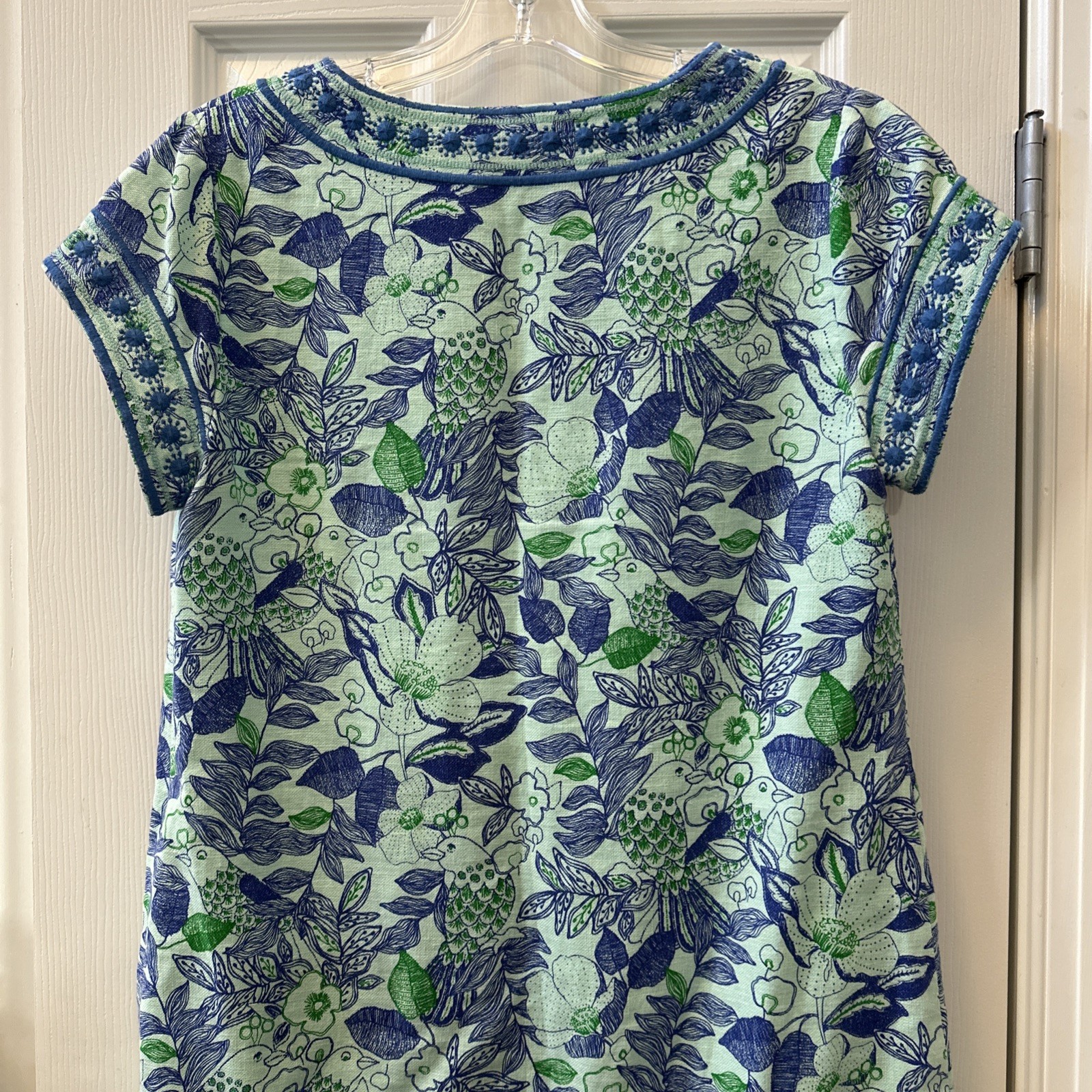 Vineyard Vines Blue Linen Blend Cordia Floral Bird Embroidered Tunic Dress Sz 4