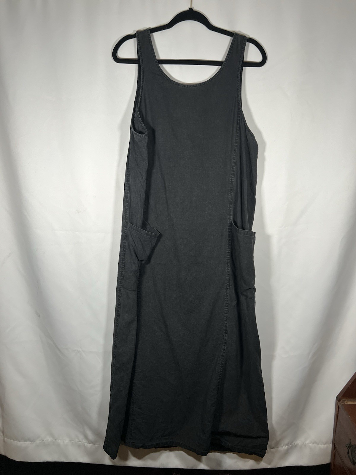 Black Wash Linen Sleeveless Maxi Shift Dress Size L Oversized Artsy Lagenlook