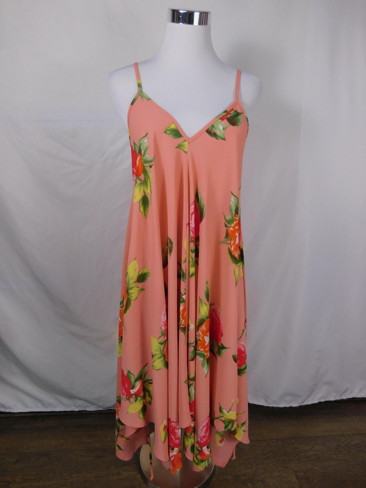 Red Lolly Dress Womens Small Pink Floral Sleeveless Handkerchief Hem Summer USA