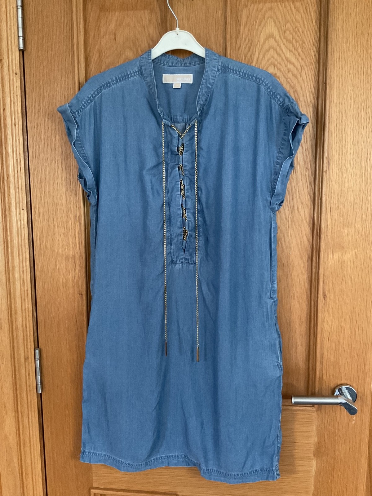 MICHAEL KORS BLUE CHAMBRAY DENIM LACE-UP SHIFT DRESS SIZE SMALL RRP £175.00 VGC