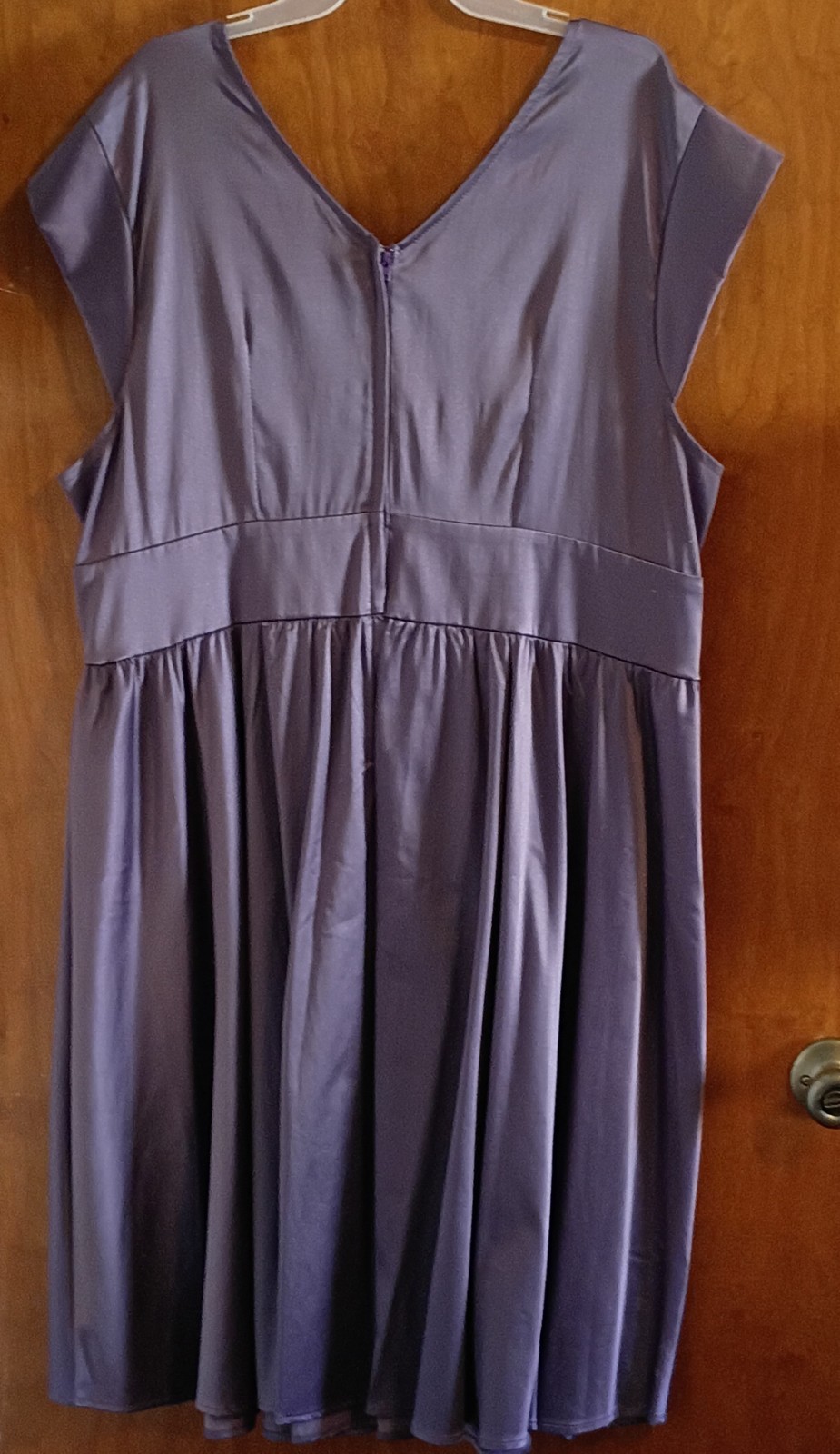 Retroliscious Purple Solid V-Neck Cap Sleeve Knee-Length Dress 2X Pleated Zip