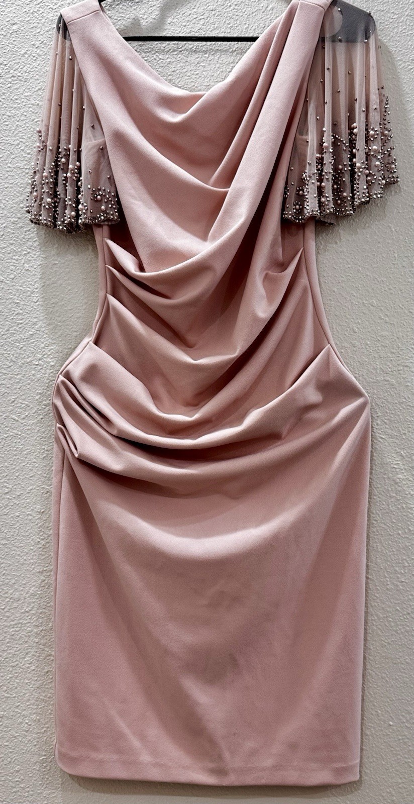 Betsy & Adam Baby Pink Mesh Flutter Sleeve Knee Length Sheath Dress women’s 6
