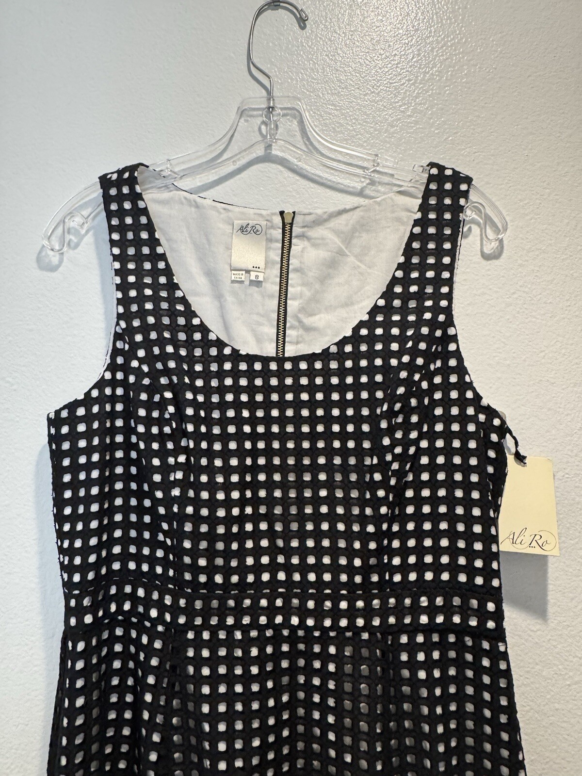 Ali Ro Size 8 Geo Print Eyelet Textured Sheath Dress Anthropologie Preppy Retro