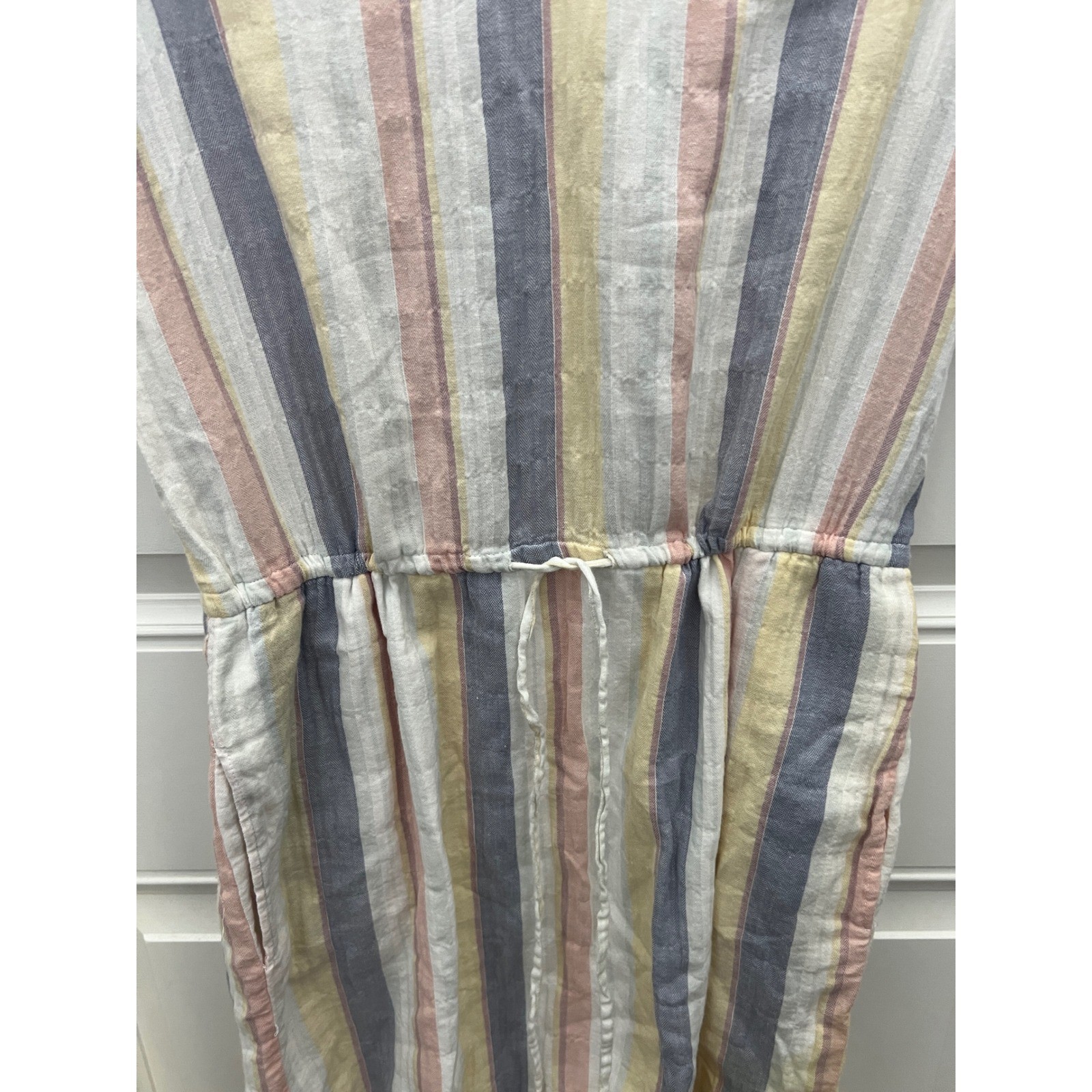 ANA a new approach Striped Drawstring Waist Dress V-Neck Pockets Small Multi