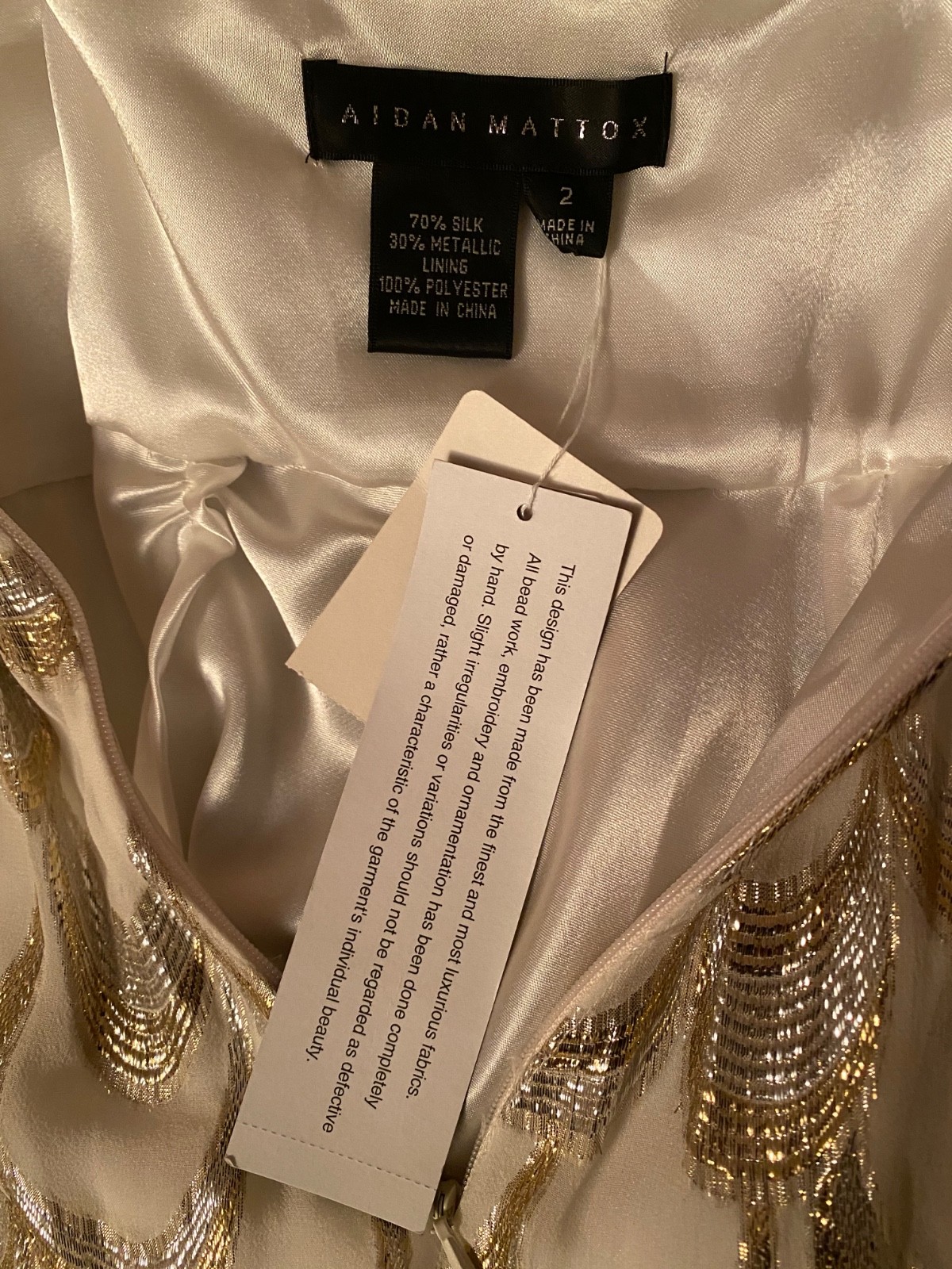 Aidan Mattox Ivory Gold Silk Metallic Halter Dress Size 2 – New w/ Tag
