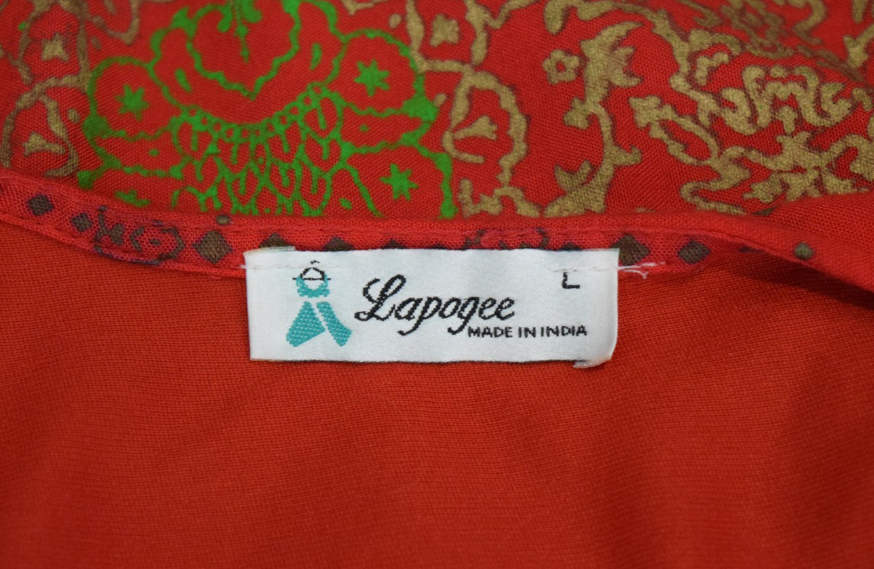 LAPOGEE Tribal Print Red Gold Bohemian V-Neck Maxi Dress Size Large